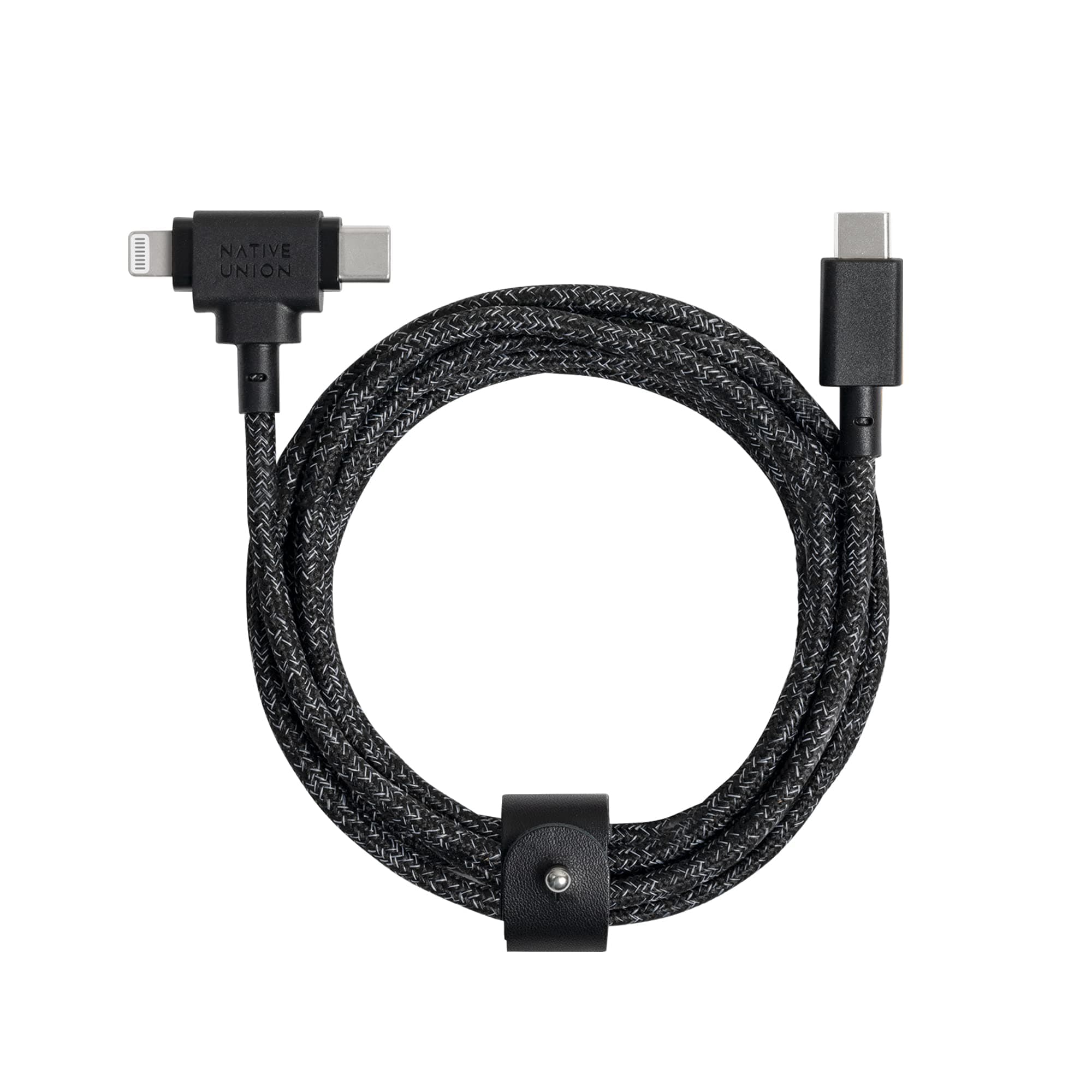 Belt Cable Duo – 1.5m/5ft Ultra-Strong Braided Universal Charging Cable – Made with Recycled Material – 2-in-1 Multi-Device MFi Certified Connector for Lightning & Type-C devices (Cosmos)
