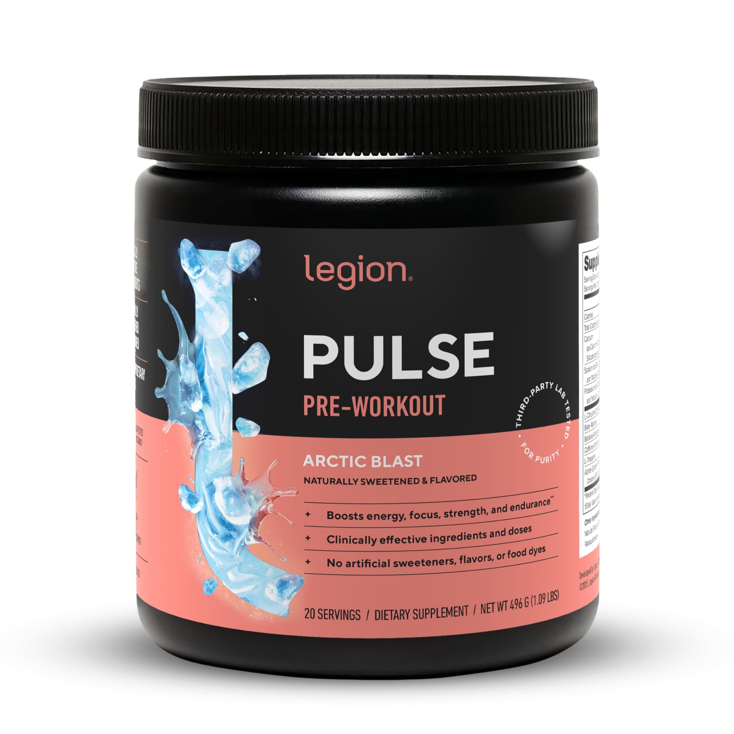 Pulse Pre Workout - All Natural Nitric Oxide Preworkout Drink to Boost Energy, Creatine Free, Naturally Sweetened, Beta Alanine, Citrulline, Alpha GPC (Arctic Blast)
