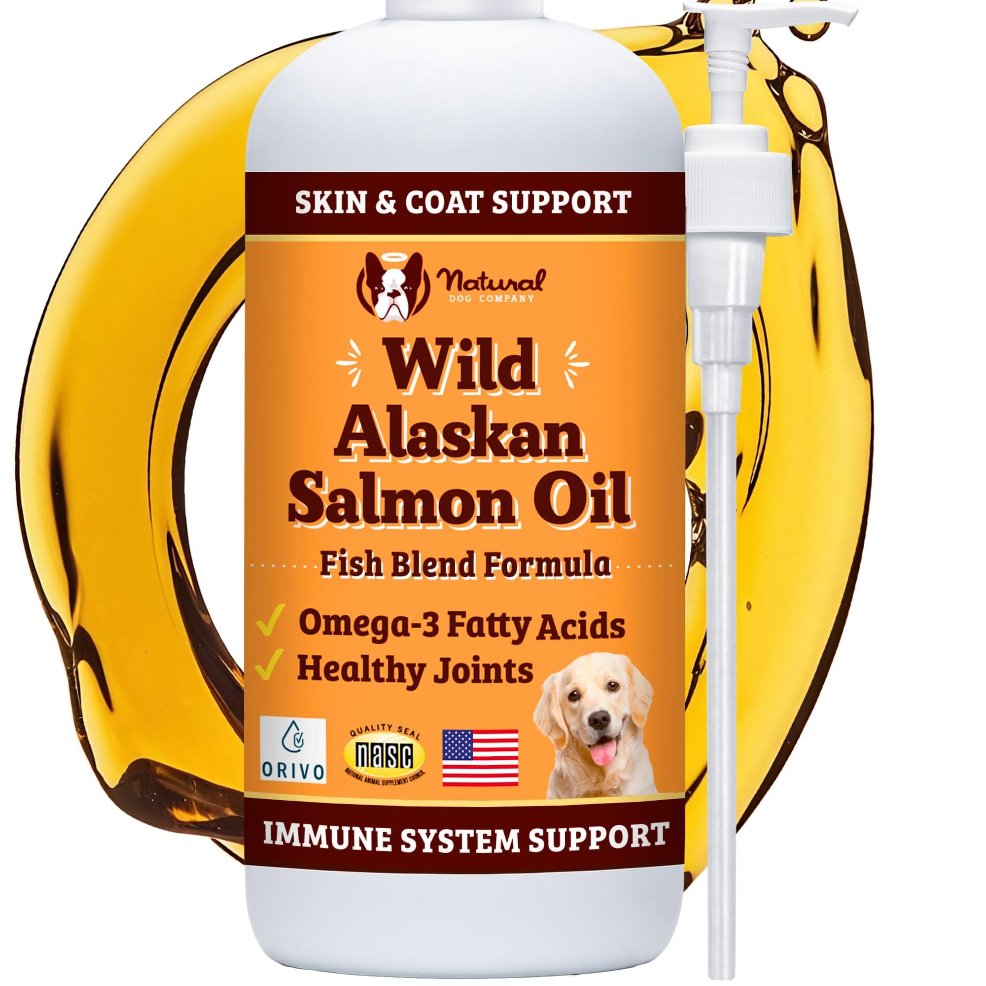Wild Alaskan Salmon Oil for Dogs, Omega 3 & 6 Supplement with EPA & DHA, Supports Immune System, Heart Health, Joint Function, Skin & Coat, All-Natural, 16 Fluid Oz/473ml Bottle