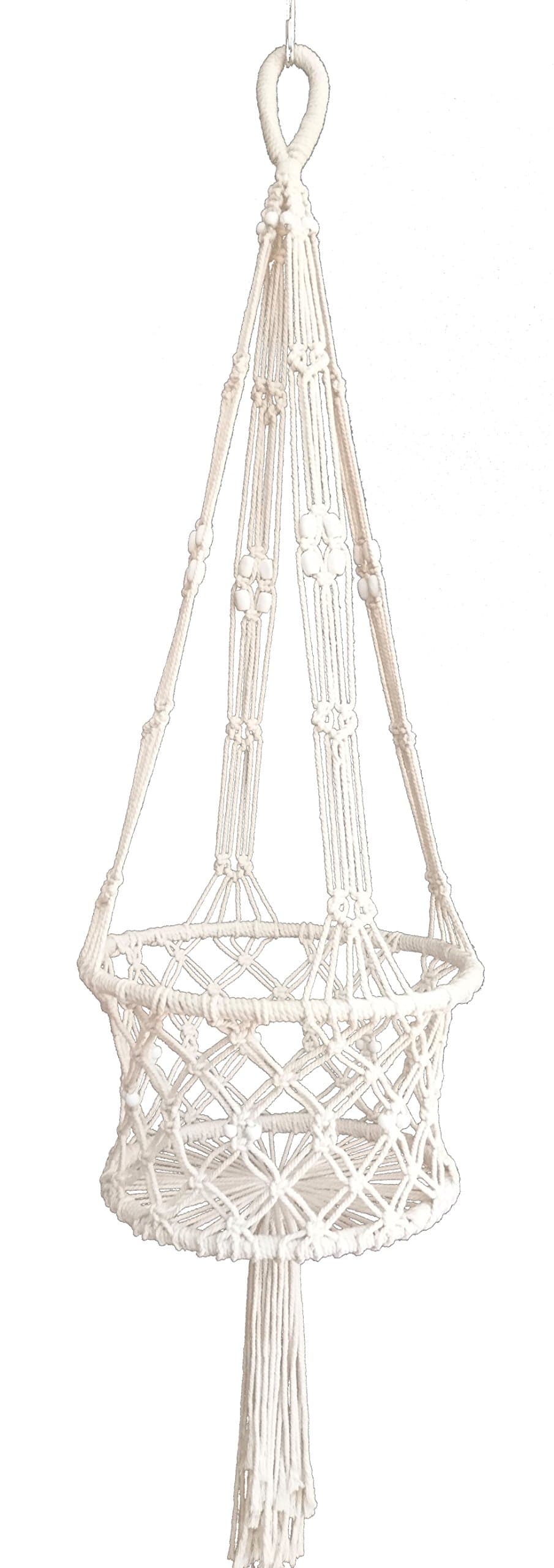 MCHANG 4 Legs Macrame Cotton Plant Holders & Plant Hangers with Bamboo Ring Inside Cream Color, 43-inches Length (Without the Pot and Plant) for Pot 10-12 inches