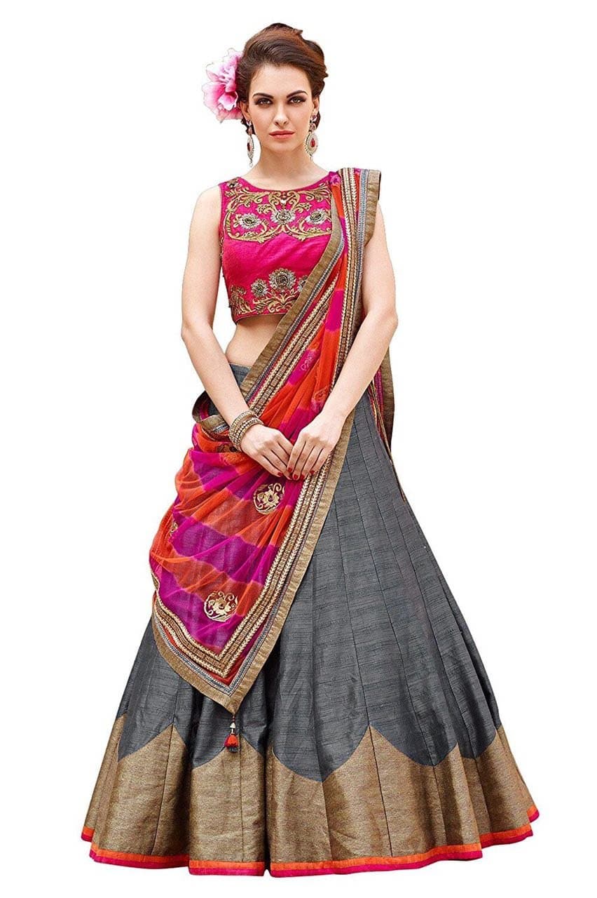 SKY GLOBAL Women's Embroidered Banglori silk Lehenga Choli (Lehnga_216_Free Size_Multi coloured)