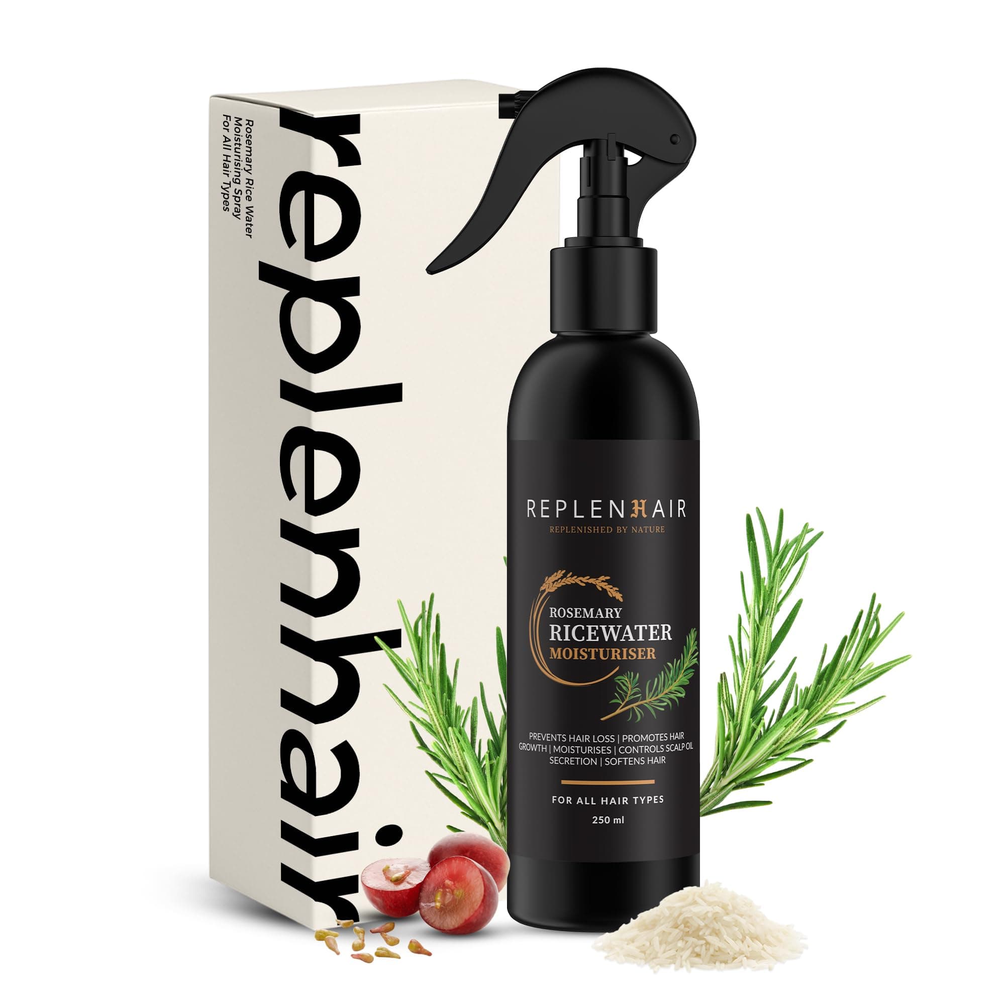 Rosemary Rice Water Hair Spray - 100% Natural Handmade Hair Oil Moisturizing & Conditioning. Infused with Rosemary Oil and Essential Oil for All Hair Types - Ideal Solution for Hair Care