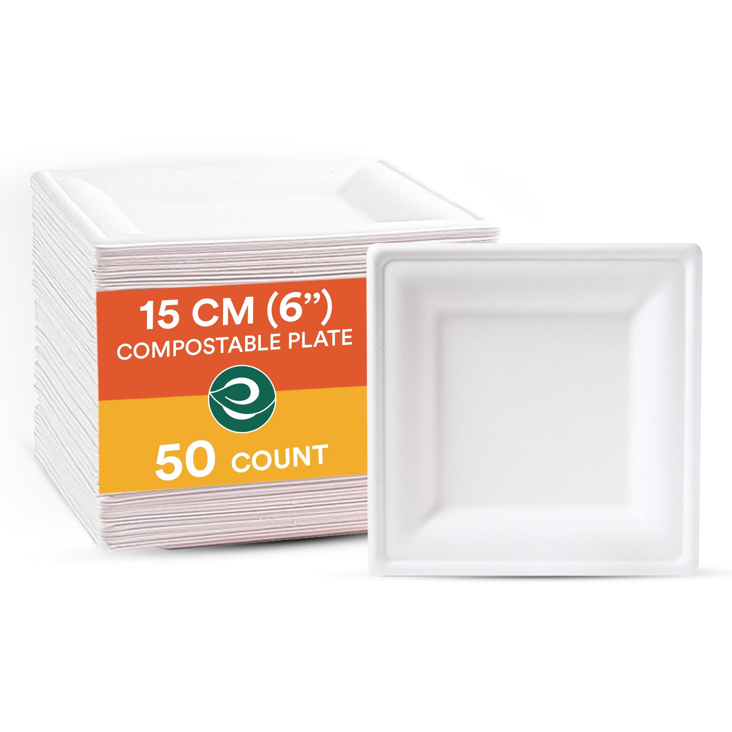 ECO SOUL Pearl White Paper Plates | 100% Compostable Disposable Bagasse I Heavy-Duty Eco-Friendly Dinner Plates I Biodegradable Sugarcane Eco | Microwavable (50, 6 Inch)