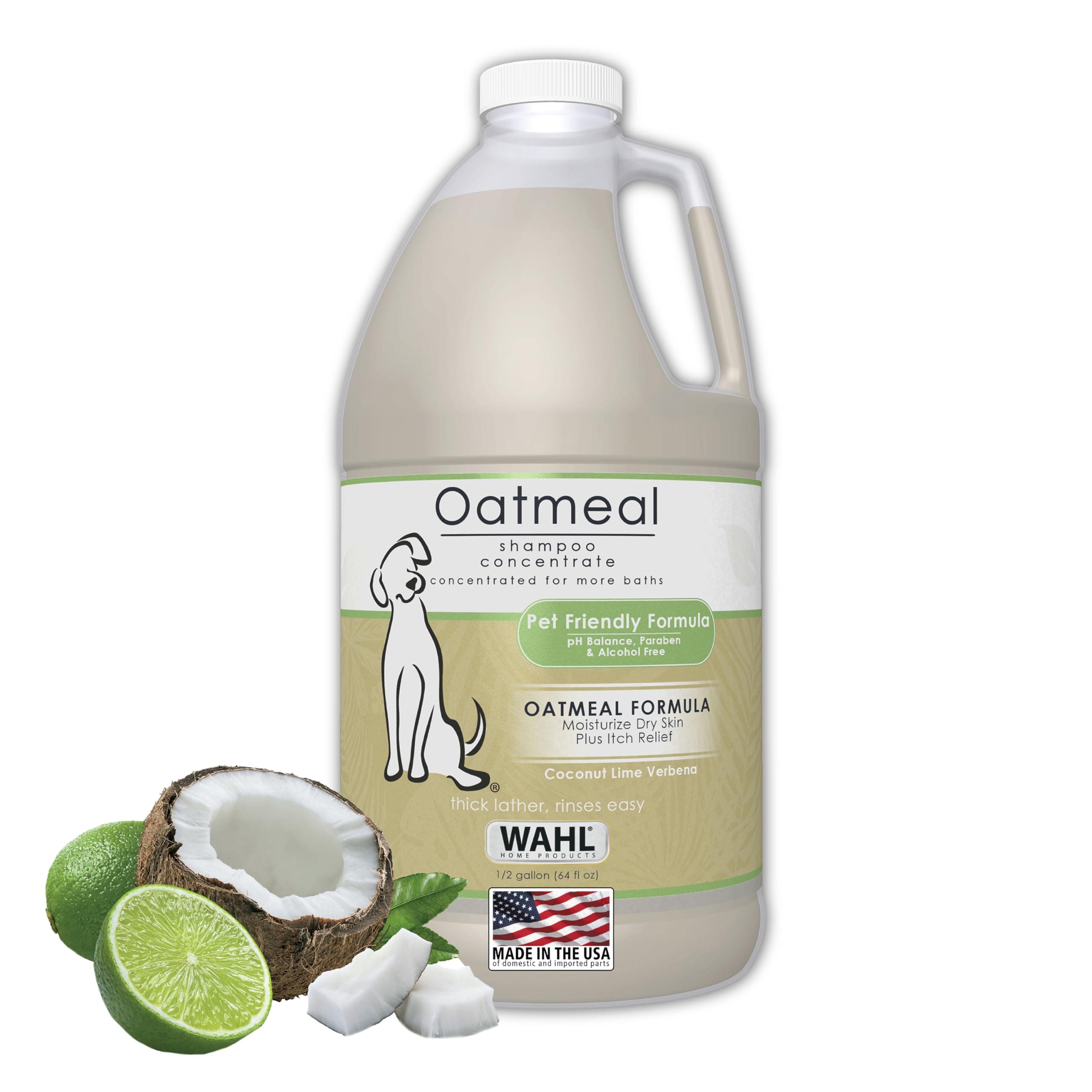USA Dry Skin & Itch Relief Pet Shampoo for Dogs – Oatmeal Formula with Coconut Lime Verbena Scent - 64 Oz - Model 821004-050