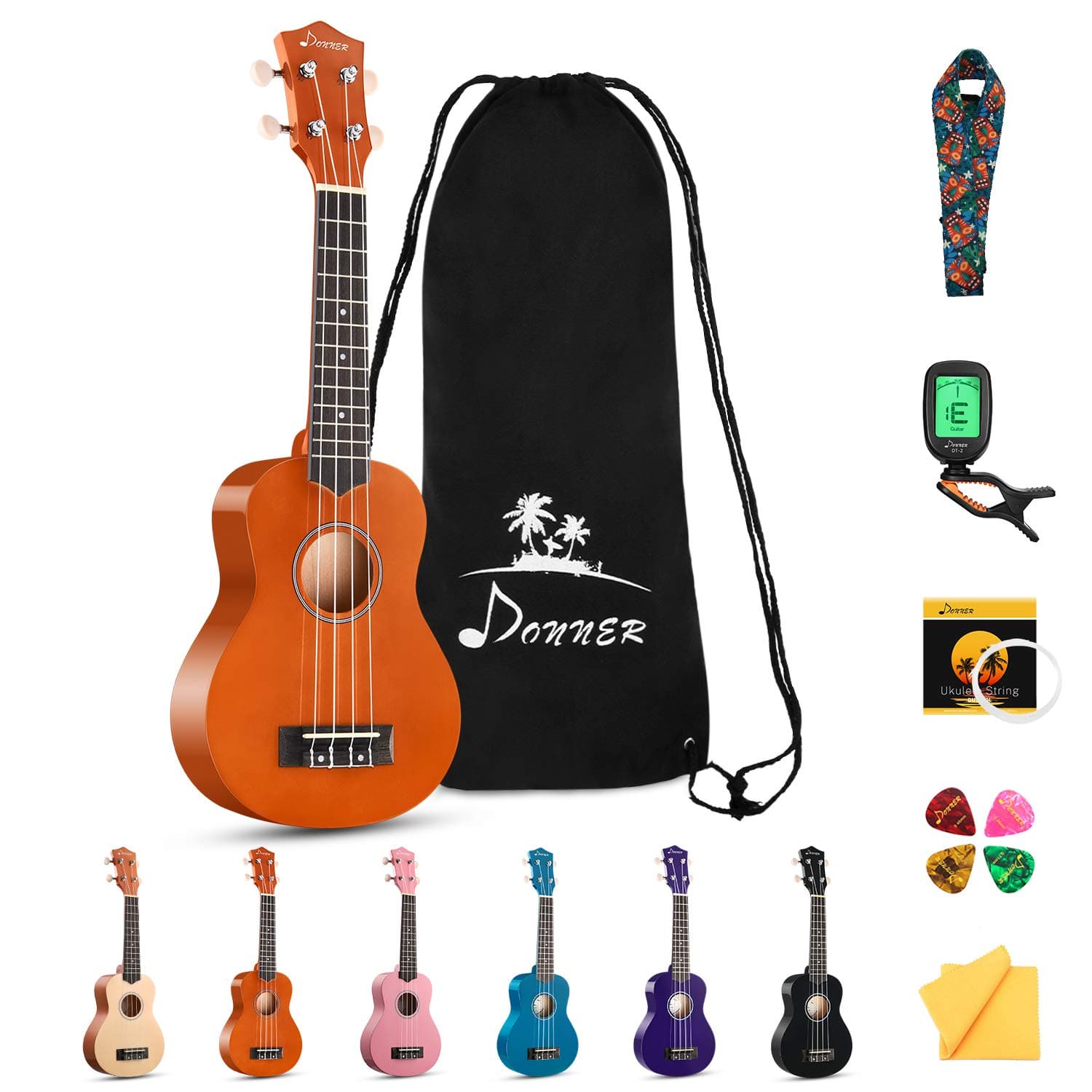 Soprano Ukulele Beginner Kit Ukulele 21 inch Starter Set Adult Ukelele Hawaii Guitar with Uke Oneline Lesson String Tuner Picks DUS-10 Mahogany