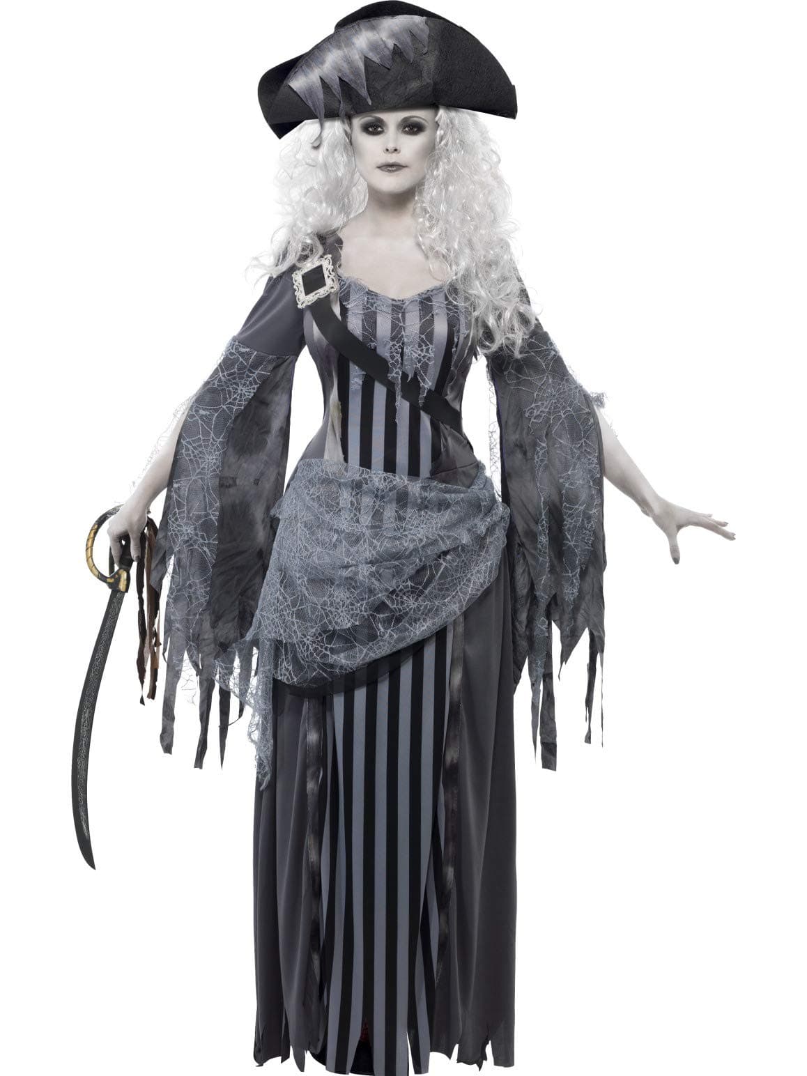 Smiffys Deluxe Ghost Ship Princess Costume, Grey with Dress and Hat, Halloween Adult Fancy Dress, Adult Dress Up Costumes