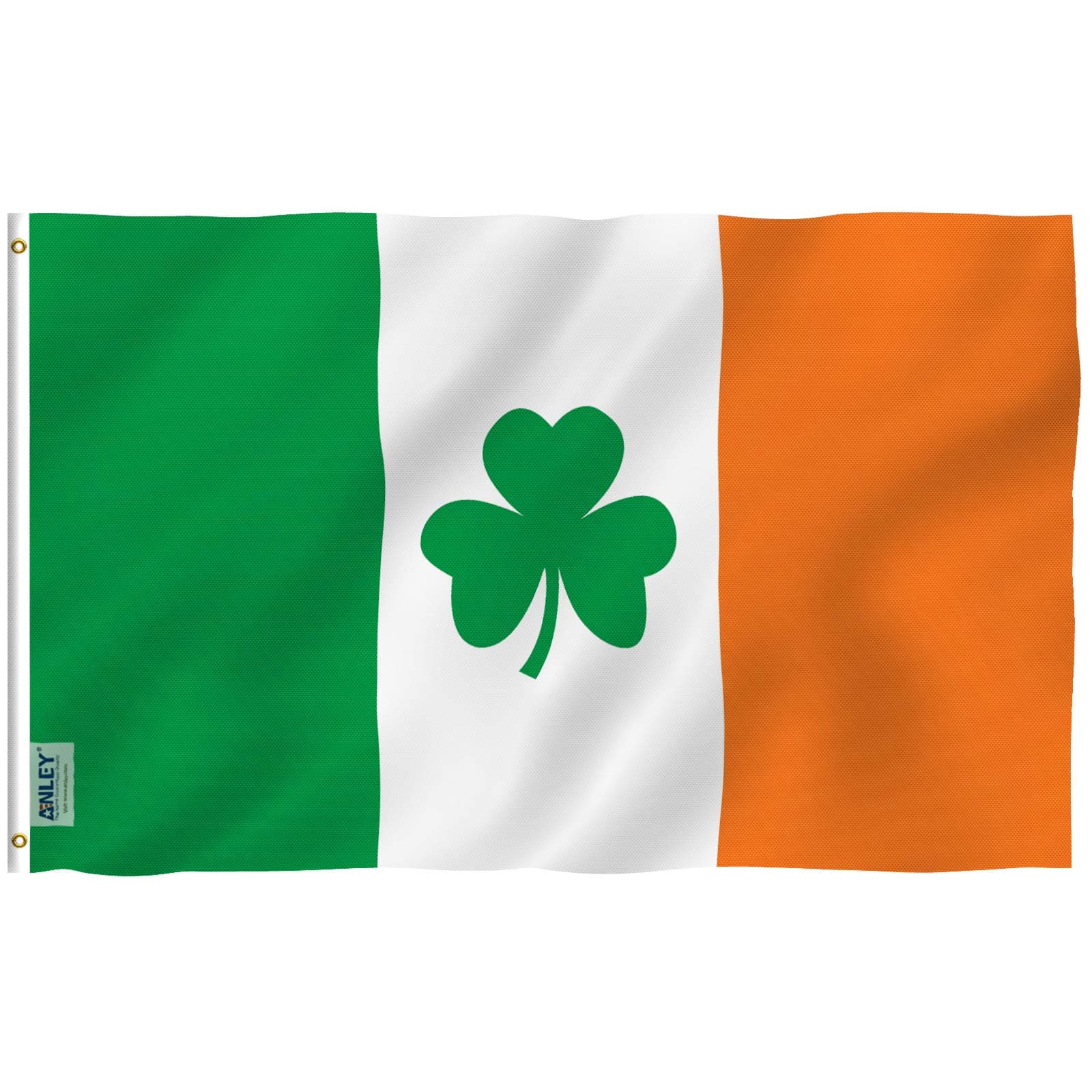 Fly Breeze 3x5 Foot (90 X 150cm) Ireland Shamrock Flag - Vivid Color and UV Fade Resistant - Canvas Header and Double Stitched - Saint Patrick's Day Clover Flags Polyester with Brass Grommets