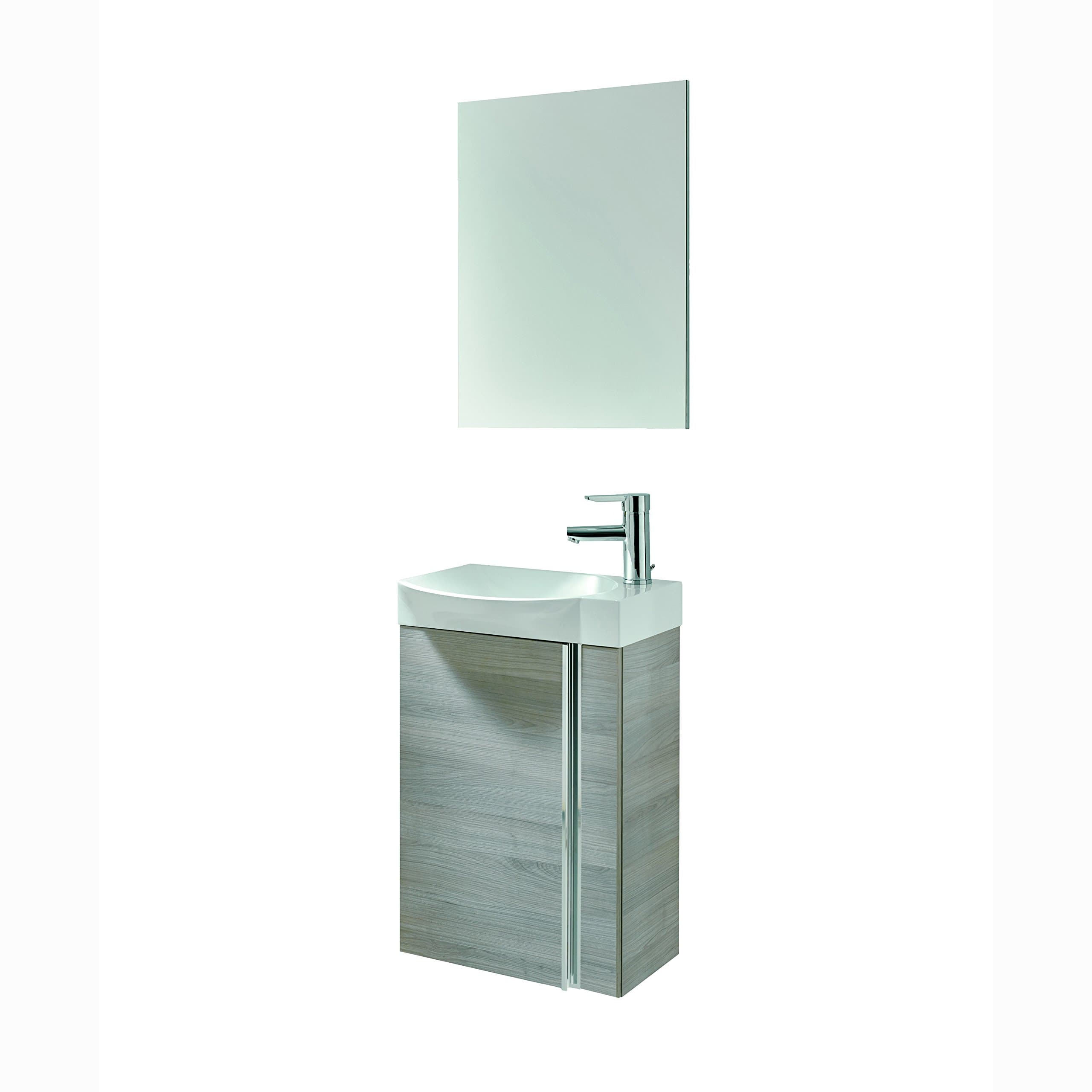 ROYO Small Bathroom Vanity Cabinet, Sink and Mirror. Wall Hung 18" Vanity, Ceramic Sink