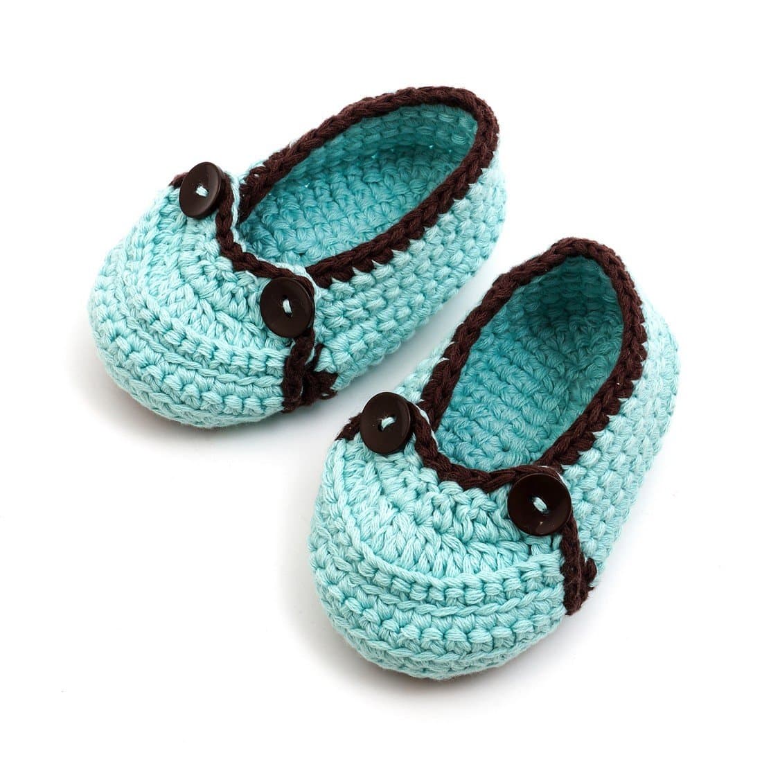 KeeCro Crochet Baby Booties Newborn Socks Shoes Blue with Brown Lace (6 - 12 Monthes)