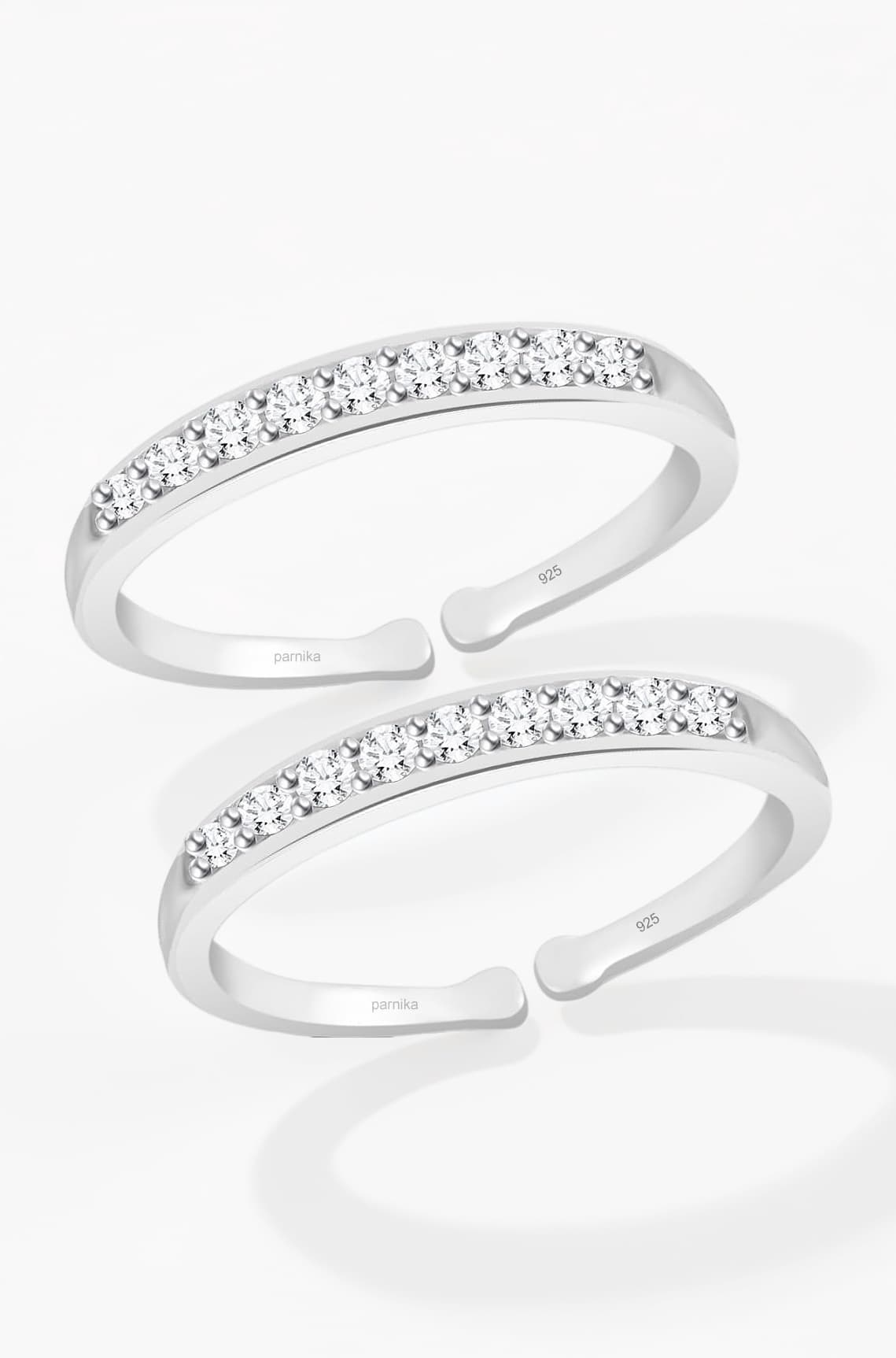 MJ 925 Stunning CZ Toe Rings (Leg Finger Rings) in 92.5 Sterling Silver for Women and Girls