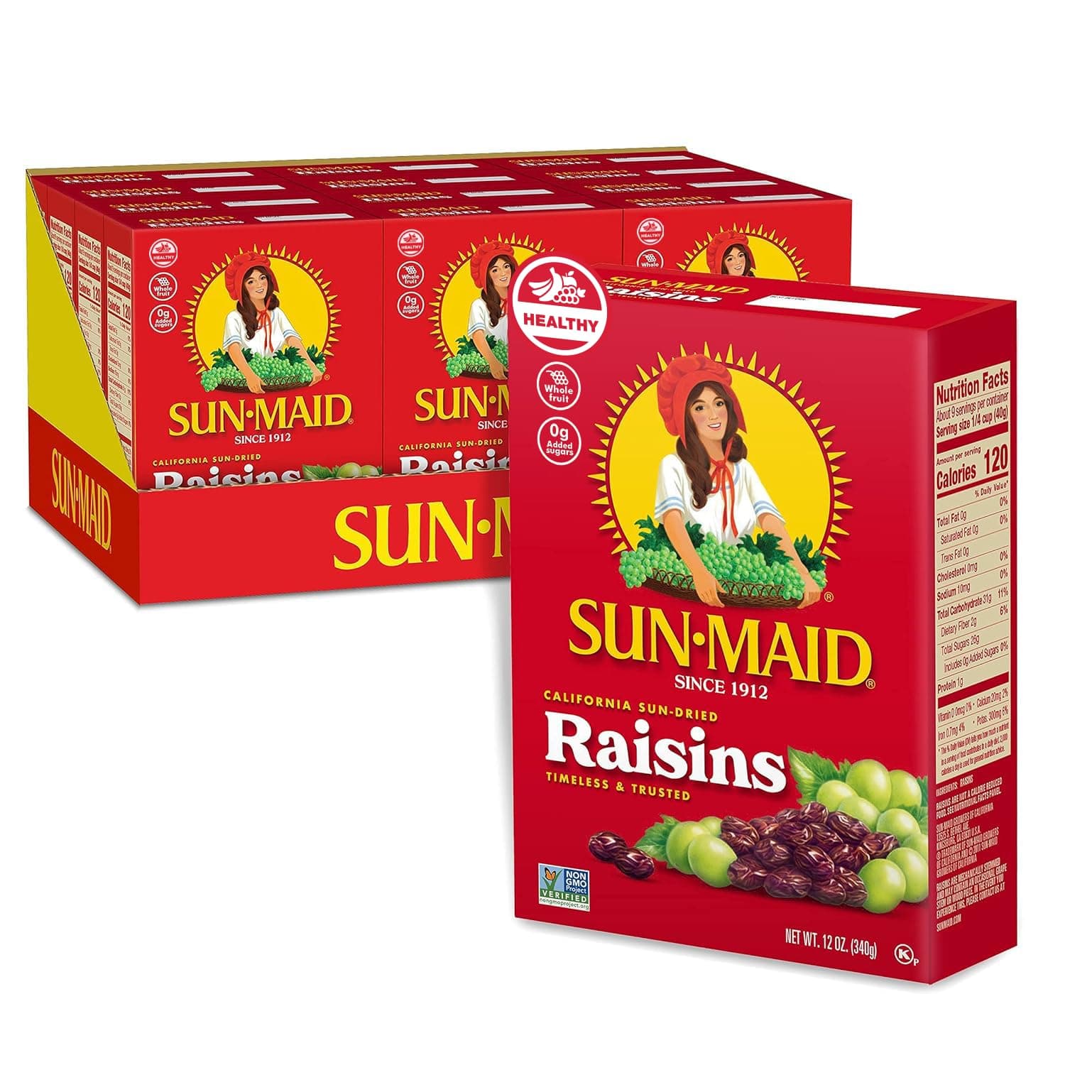 Sun-Maid California Sun-Dried Raisins - Sharing-Size Box - Dried Fruit for Healthy Snacks, School Lunches, and Natural Sweeteners 1 Oz (12 Pack)