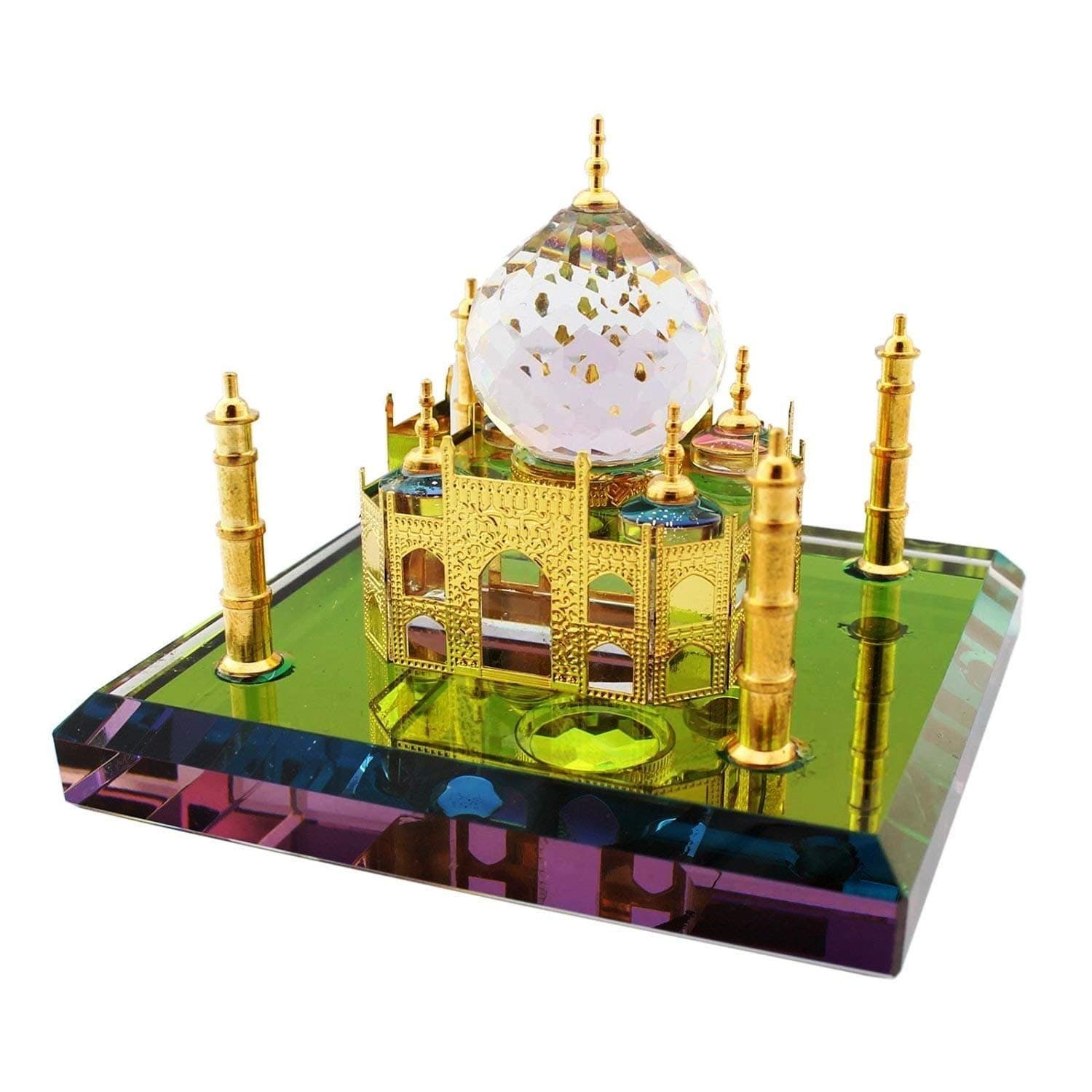 Homesoul Taj Mahal Miniature with Base, Crystal Figure Showpiece, Green, 1 Piece (Small)
