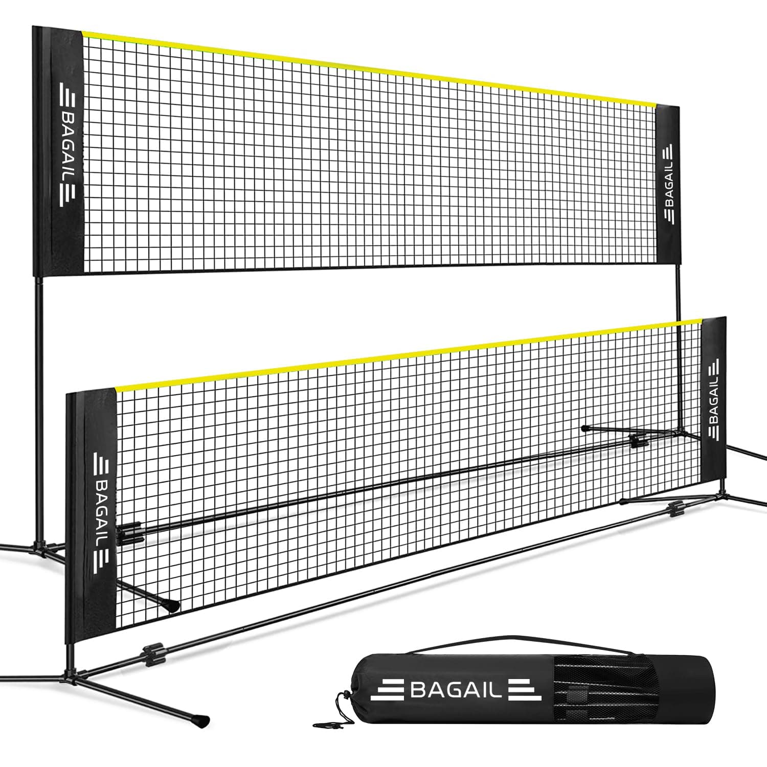 BAGAIL Badminton Net, Foldable Nylon Net, Height Adjustable Stand and Carry Bag, Easy to Assemble and Disassemble, Ideal Sports Net for Tennis, Badminton or Volleyball