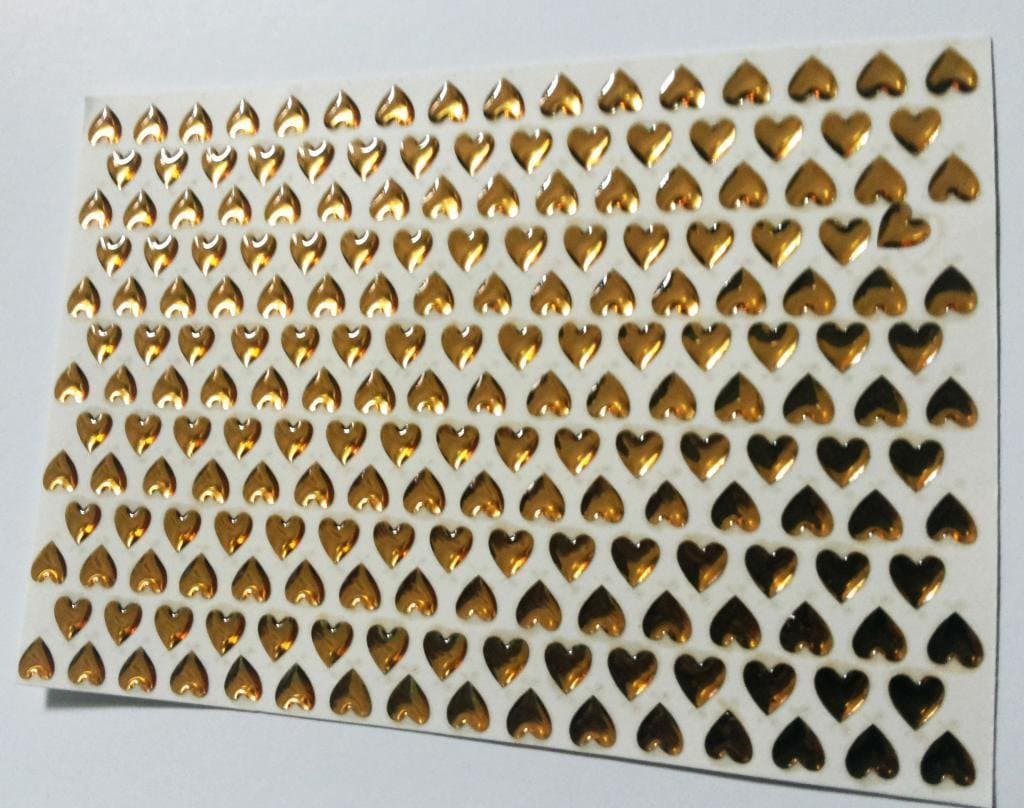 400 x Self Adhesive 5 mm Gold Hearts Sticky Acrylic Raised Drops gem Stickers