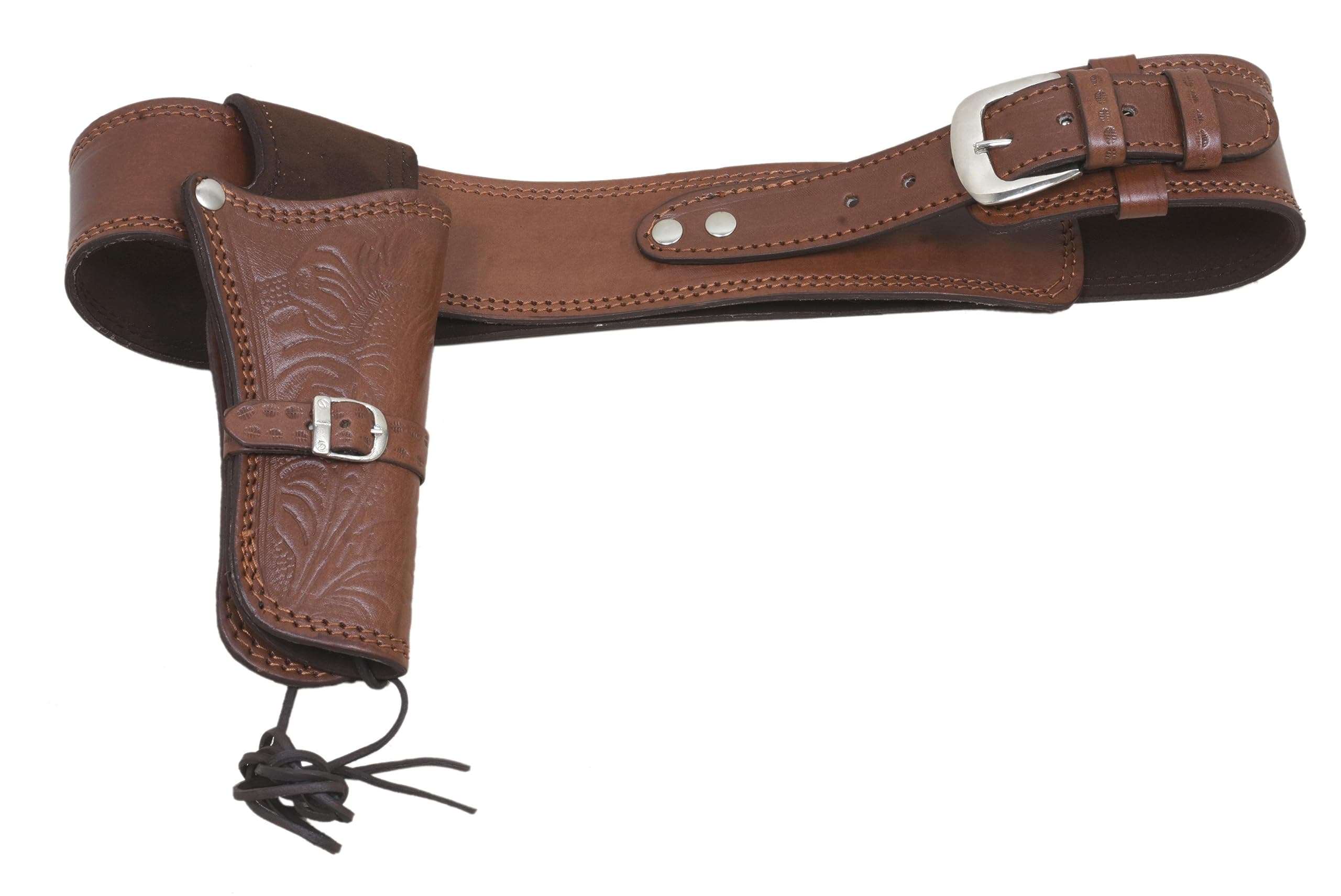 1911 Western Gun Holster Belt .38/.357 Magnum Right Hand Fast Draw Tooled Leather Holster, Cowboy Gun Belt SAAS Rig Sizes 36"-52"