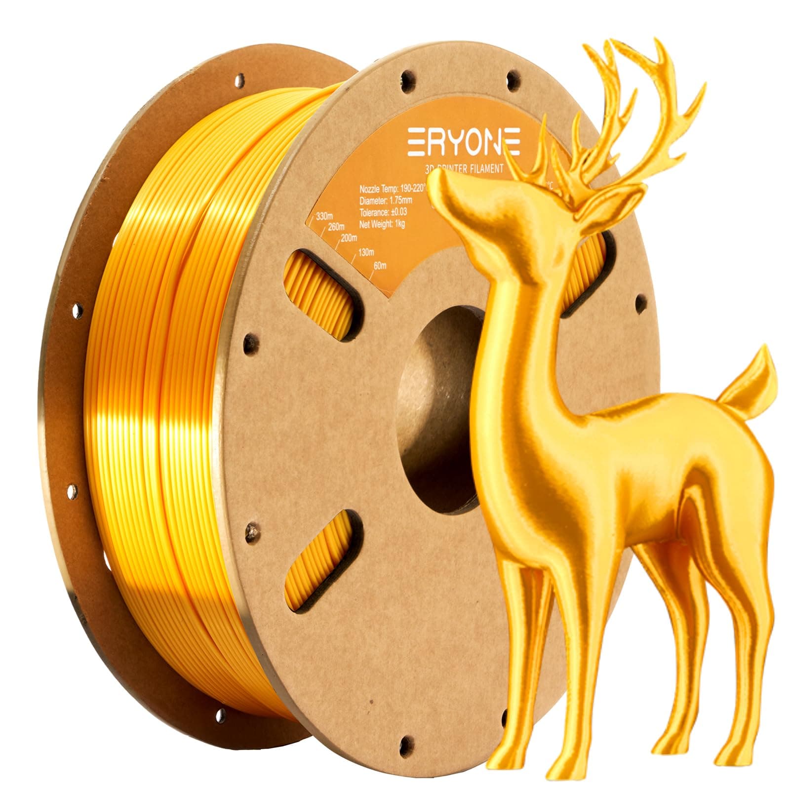 Eryone Ultra Silk Gold, Silver, Copper,Bronze, Dark Gold PLA 3D Printer Filament 1.75mm, Dimensional Accuracy +/- 0.05 mm, 1kg (2.2LBS) / Spool Gold EUUSG 1