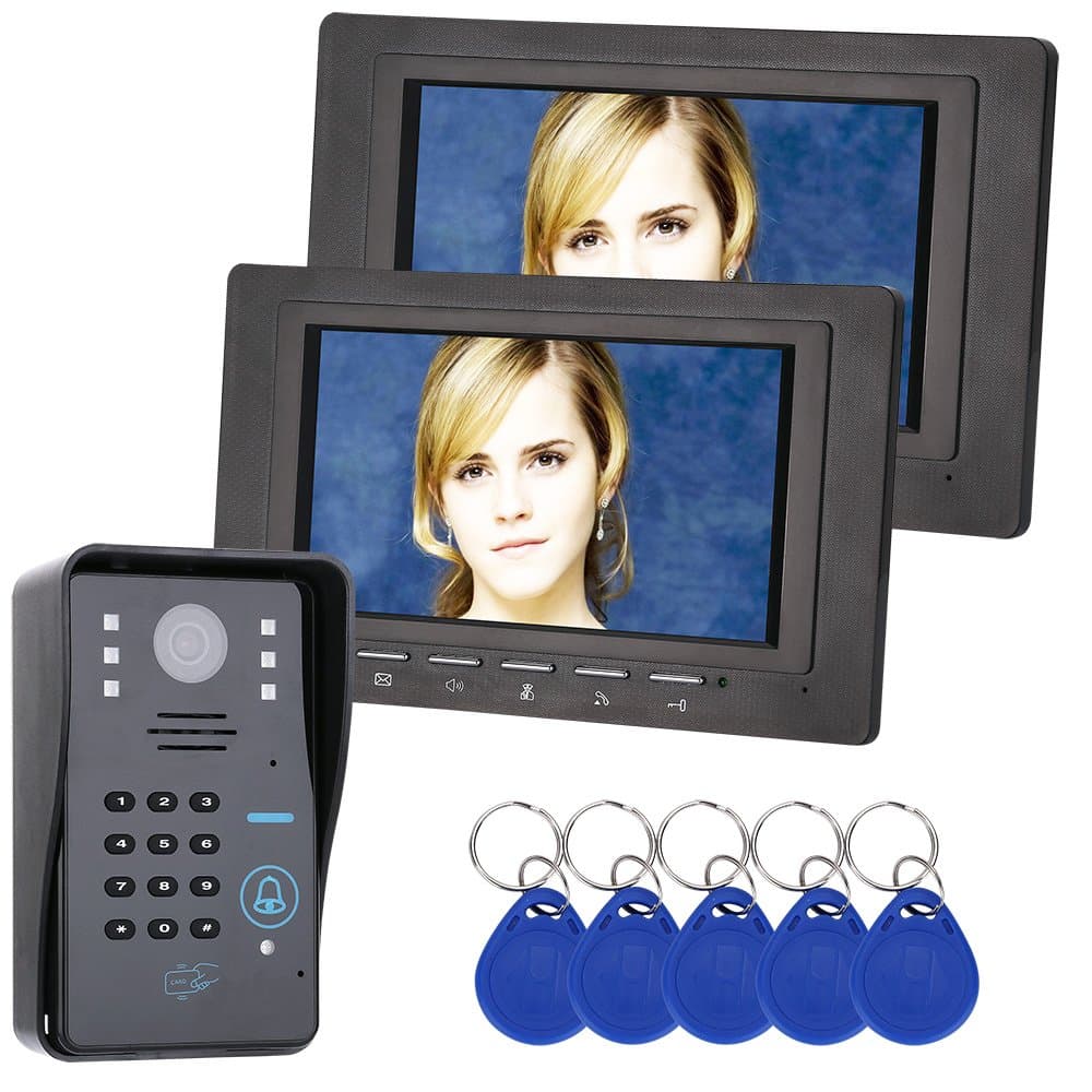 GAMWATER 7 inch 2 Monitor RFID Password Video Door Phone Intercom Doorbell With IR Camera 1000 TV Line Access Control System