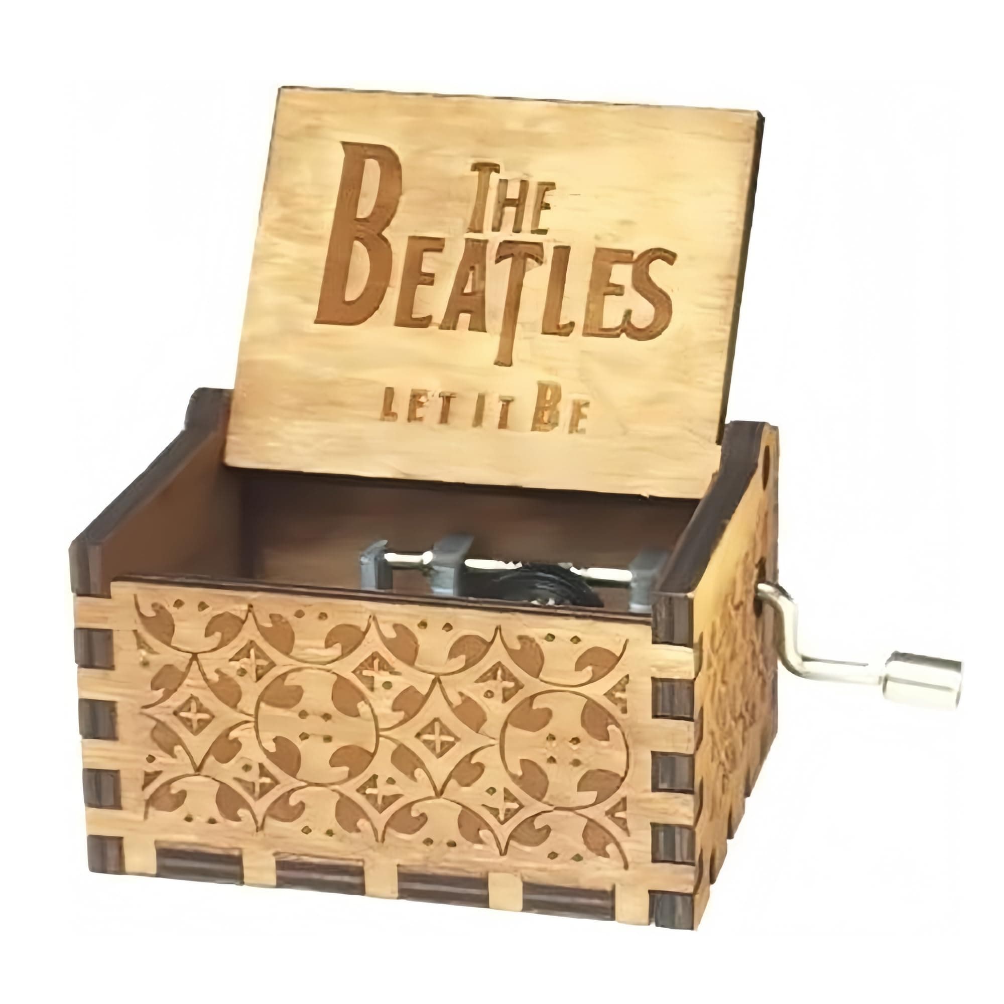 The Beatles Theme Antique Carved Wooden Hand Crank Music Box Birthday Gift Party Item Musical Toy