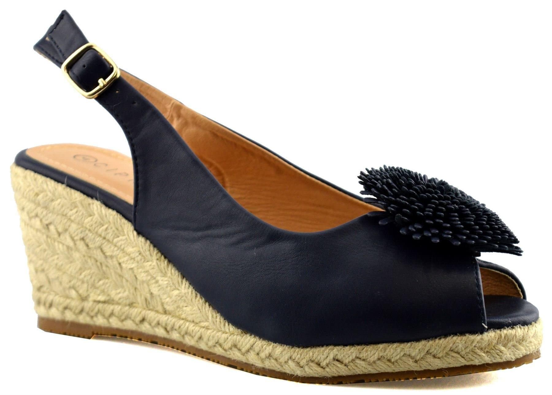 Cipriata Ladies Womens Buckle Espadrilles Mid Wedge Heel Peep Toe Sandals Shoes Size 3-8 - Blue - UK 4