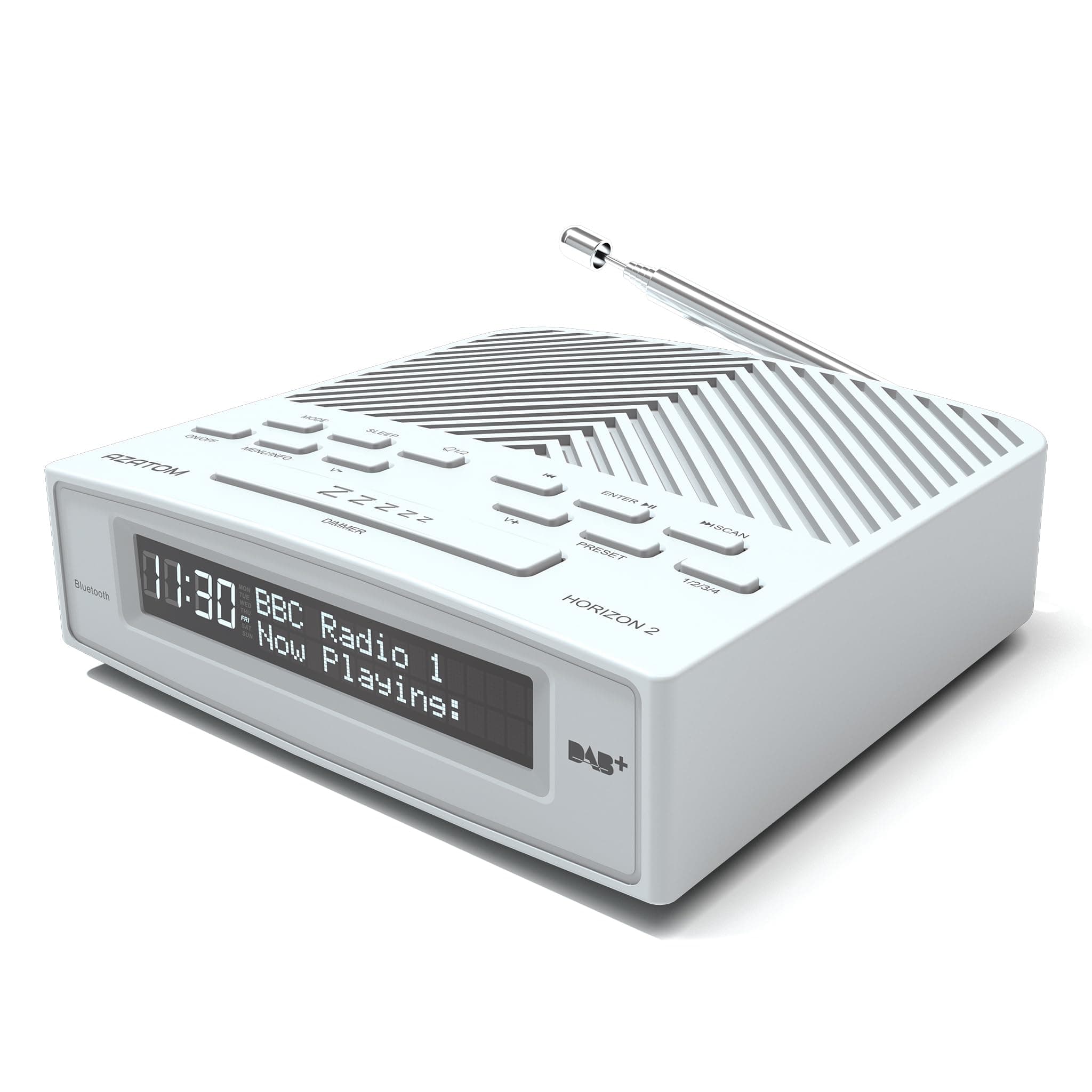 DAB/DAB+ & FM Bedside Digital Radio | Dual Alarms & Sleep Timer | USB Device Charging | Mains Powered | Bluetooth | Perfect for the Bedroom | AZATOM Horizon 2 (White)