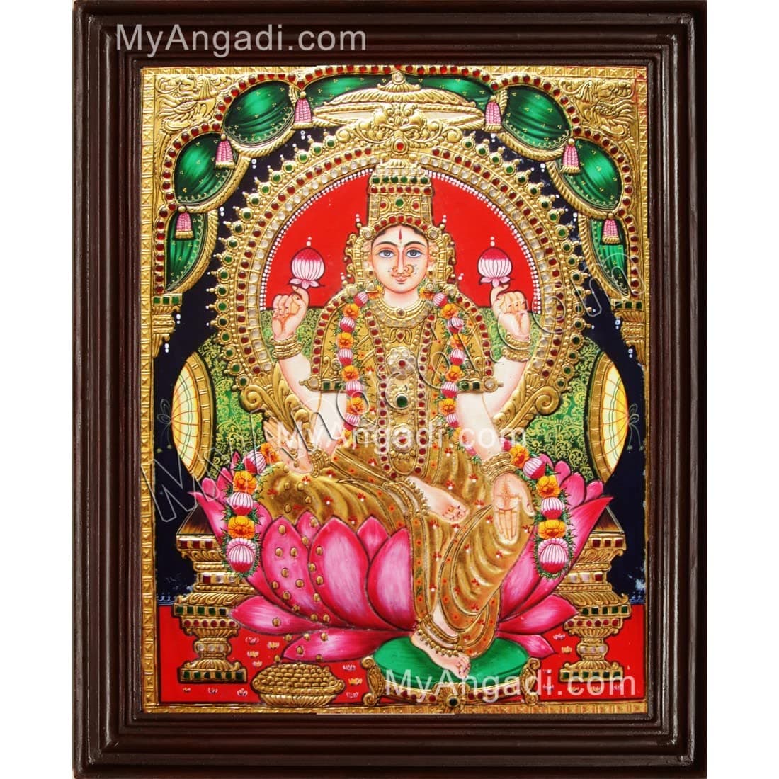 MYANGADI Traditional Iswarya Lakshmi Tanjore Painting - 22 Carat Gold Foil (31x26 cm)