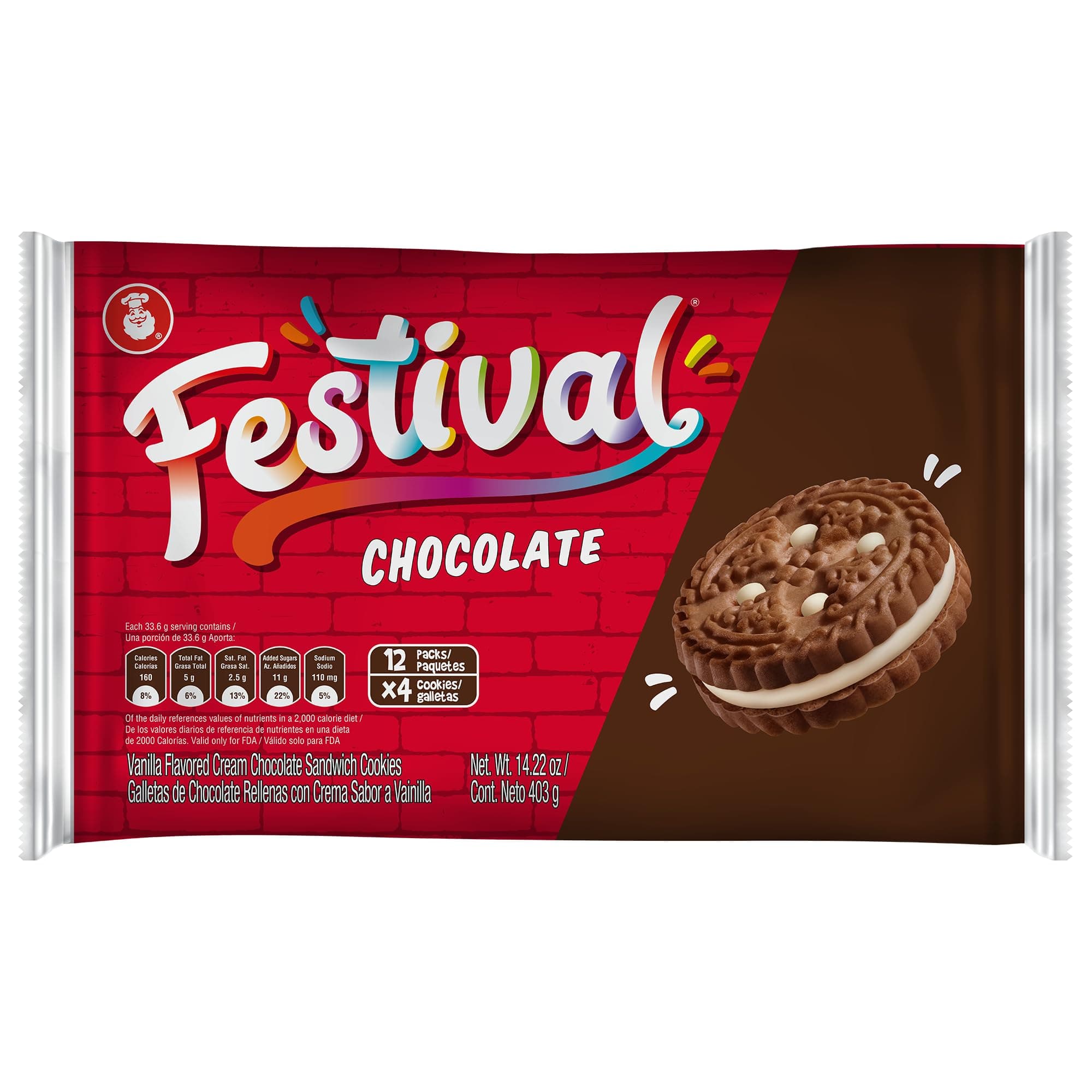 Festival Chocolate Cookies | Cream Chocolate Sandwich Cookies | Natural Dyes & Low Sodium | High Cream Content | 14.22 Oz (Pack of 1)