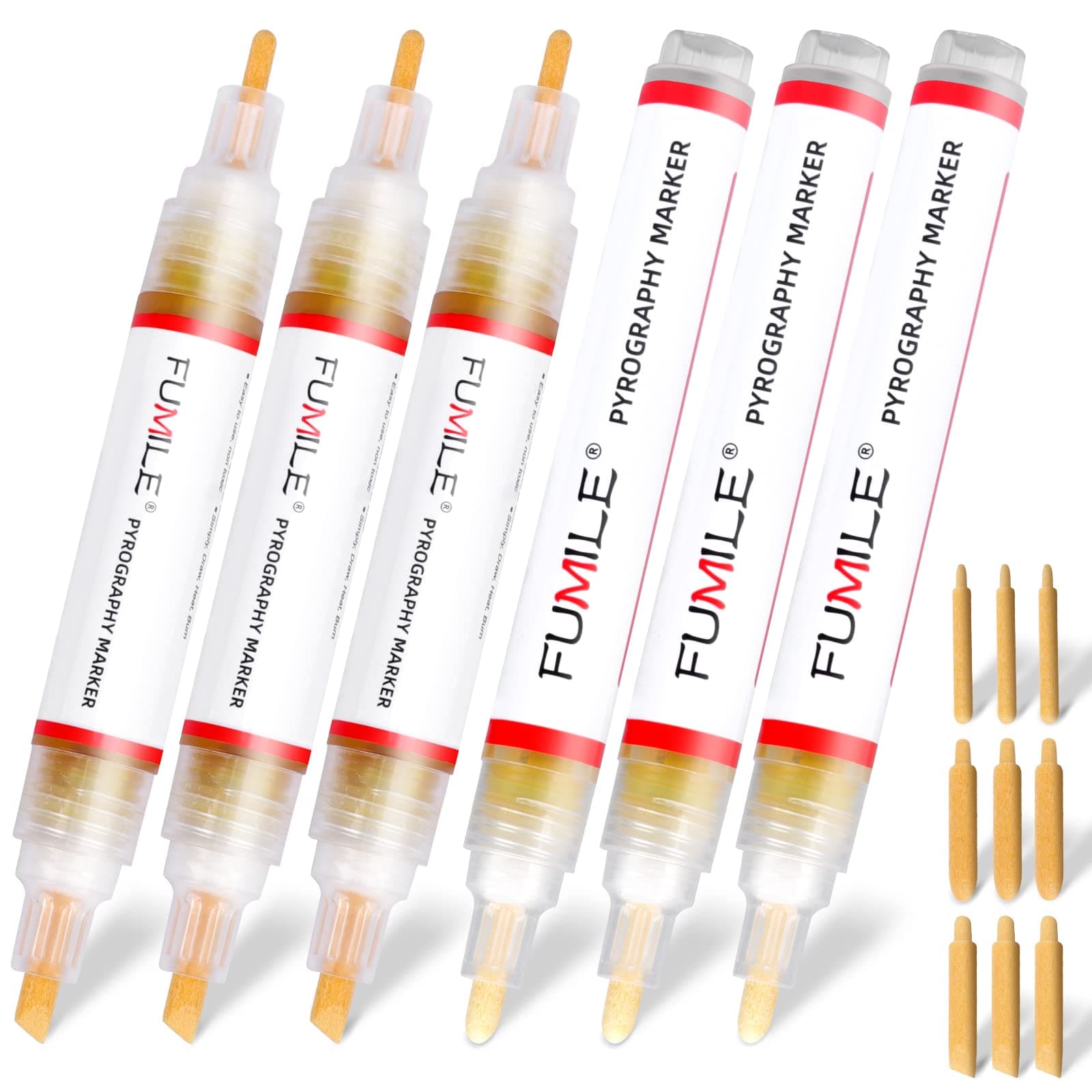 Scorch Pen Markers for Wood,Wood Burning Pen Set with 6PCS Scorch Pen Marker and Equipped with 9PCS Replacement Nib for DIY Wood Painting,Suitable for Artists and Beginners in DIY Wood Projects.