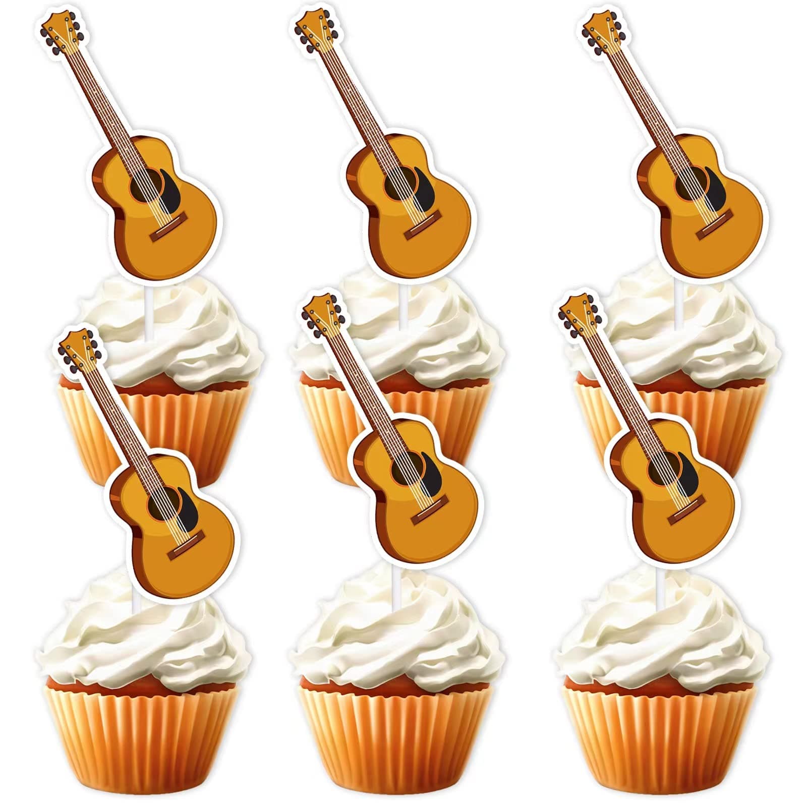 Guitar Dessert Cupcake Topper for Music Musician Party Theme Decor Supplies Baby Shower Boy Girl Happy Birthday Party Decoration 18pcs Gold Glitter