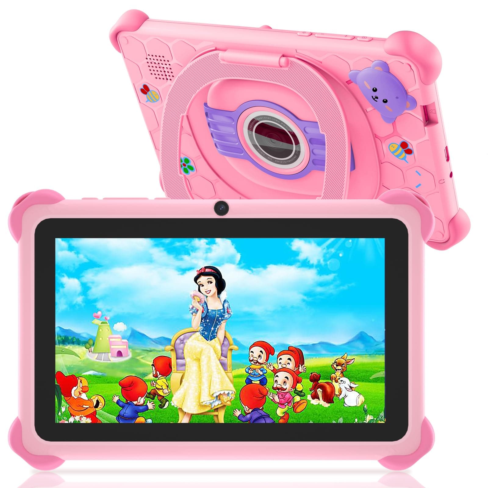 Kids Tablet, 7 inch Tablets for Kids, 32GB Toddler Tablet with Case Included, Parental Control, Dual Camera, GMS, WiFi (Pink)