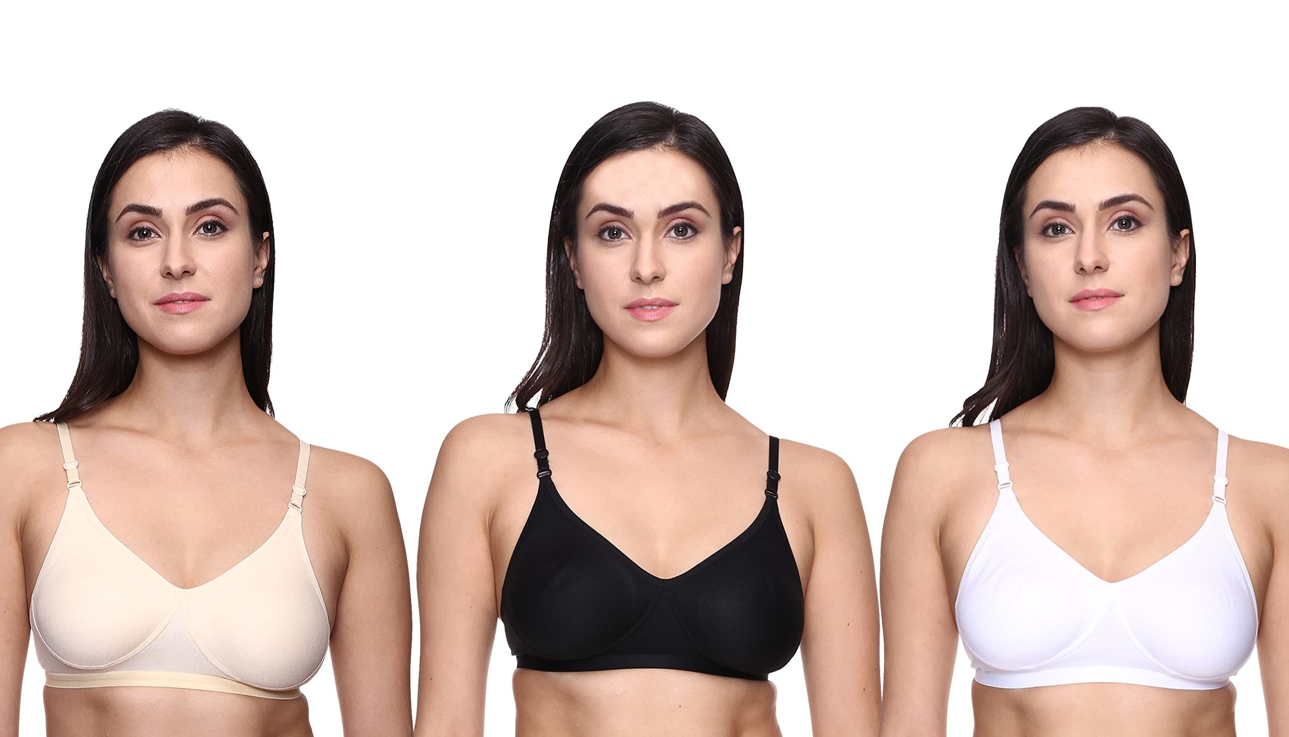 Women's & Girls' Cotton Non Padded Non-Wired T-Shirt Bra - (Pack of 3)