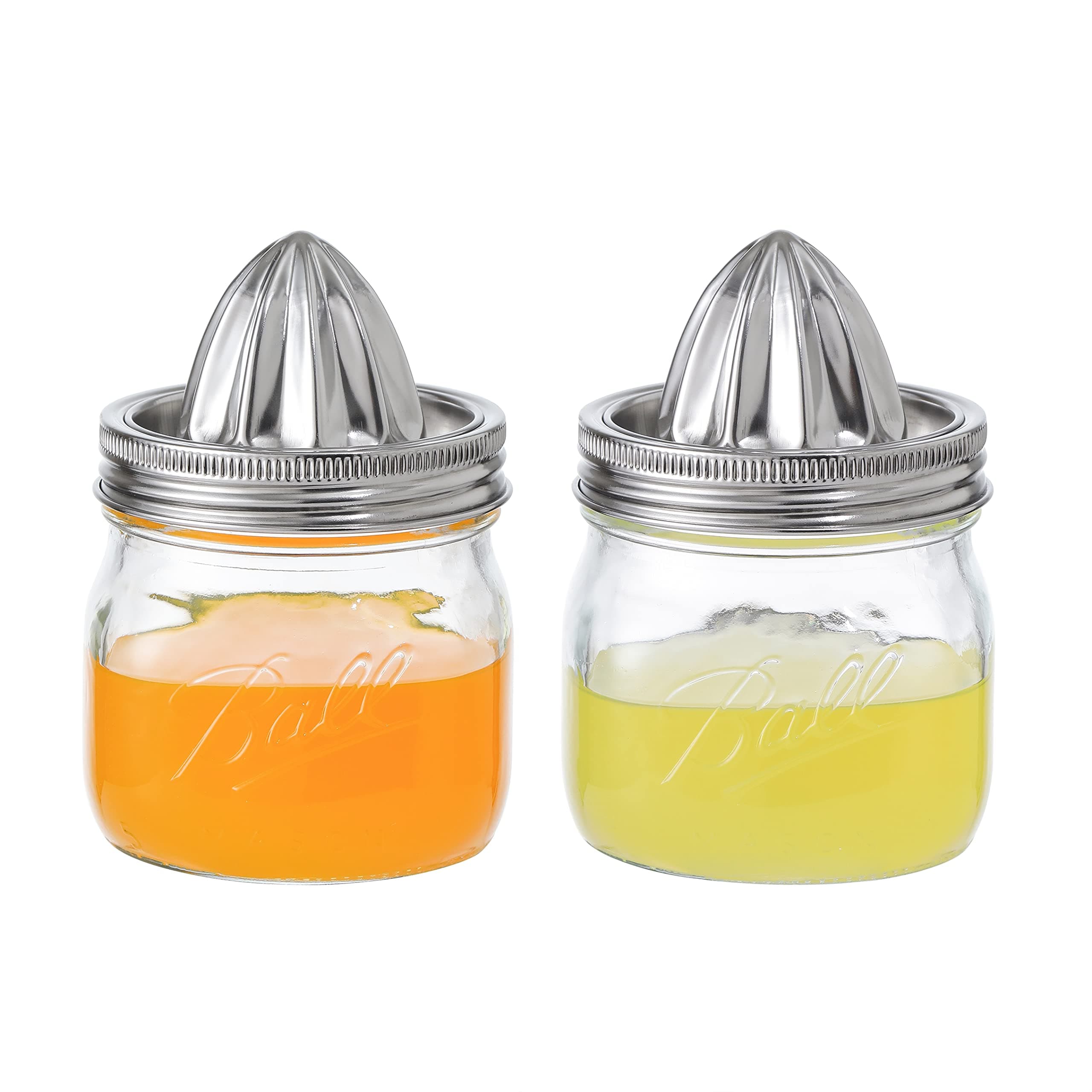 Lemon Lime Orange Manual Juicers Stainless Steel Hand Squeezer with Glass Mason Jars, set of 2 (16 OZ)