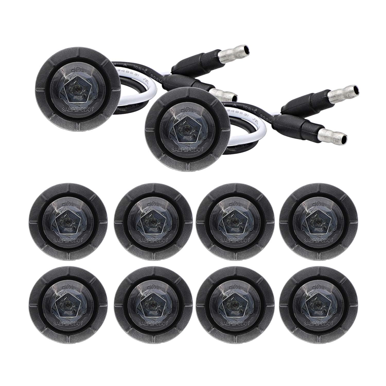 Meerkatt (Pack of 10) 3/4 inch Round Smoked Lens Amber LED Special Generation Bullet Clearance Lamp Side Marker Indicators Light Connector ends Boat RV Bus Tow Truck Trailer Universal 12V DC Kit XT-DC