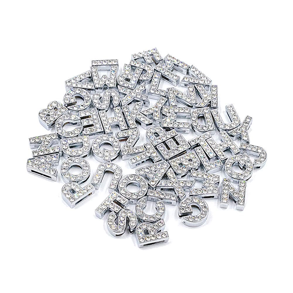 AUEAR, 52 Pack Silver A-Z 8mm Full Rhinestone Slide Crystal Alphabet Alloy Letter Charm for Bracelets Necklace Wristbands DIY Jewelry Making