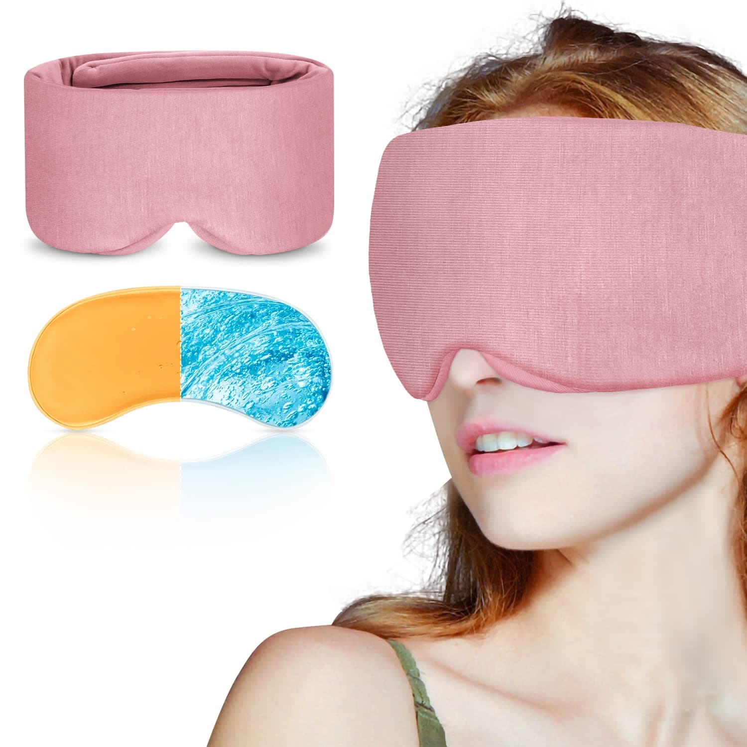 KingPavonini Sleep Mask for Women Men with Cooling/Heated Gel Pad for Dry Puffy Eyes, 100% Handmade Cotton Weighted Eye Mask for Sleeping, Light Blocking Blindfold Sleeping Mask for Home/Flight/Office