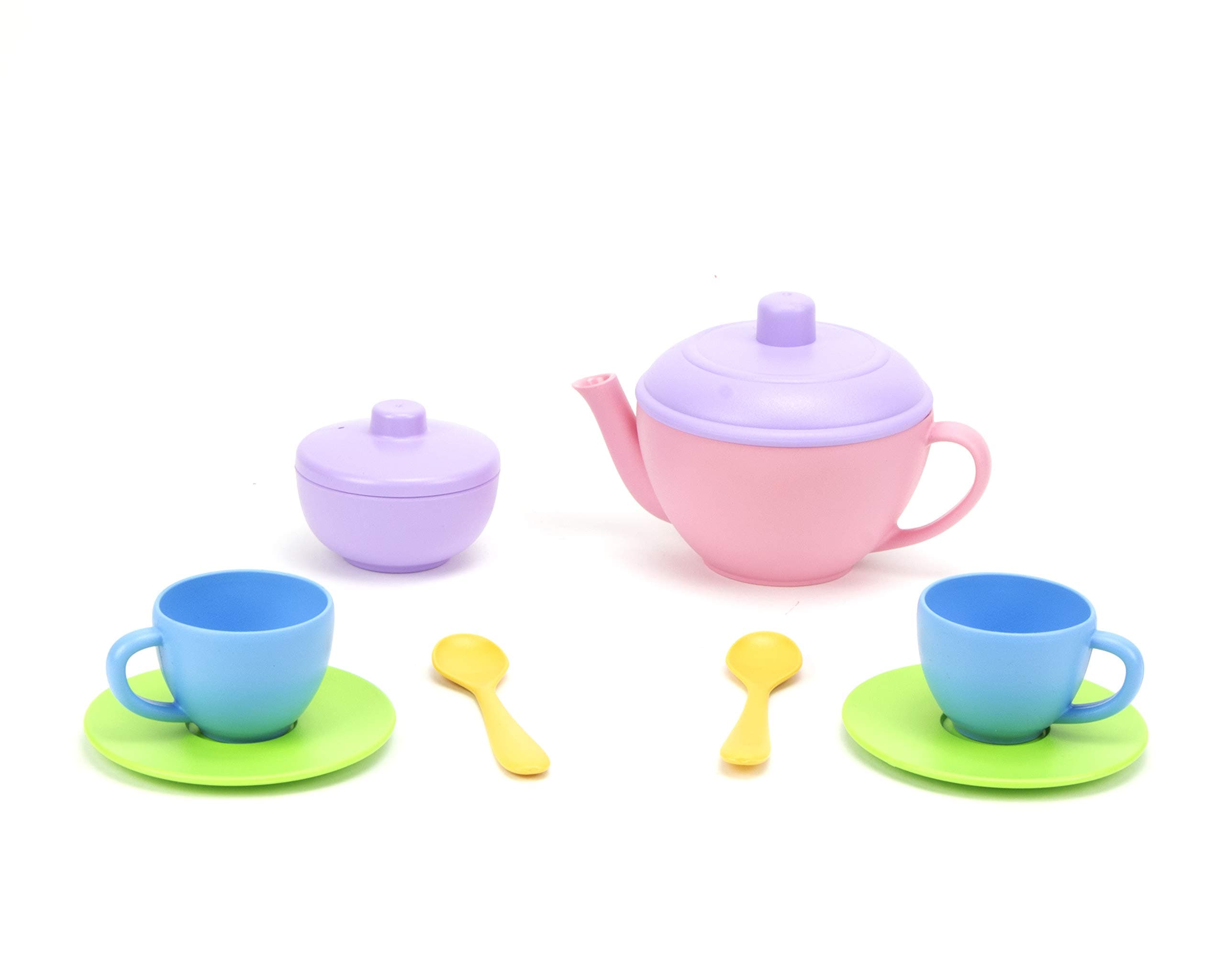 Tea for Two - 10 Piece Pretend Play, Motor Skills, Language & Communication Kids Role Play Toy. No BPA, phthalates, PVC. Dishwasher Safe, Recycled Plastic, Made in USA.