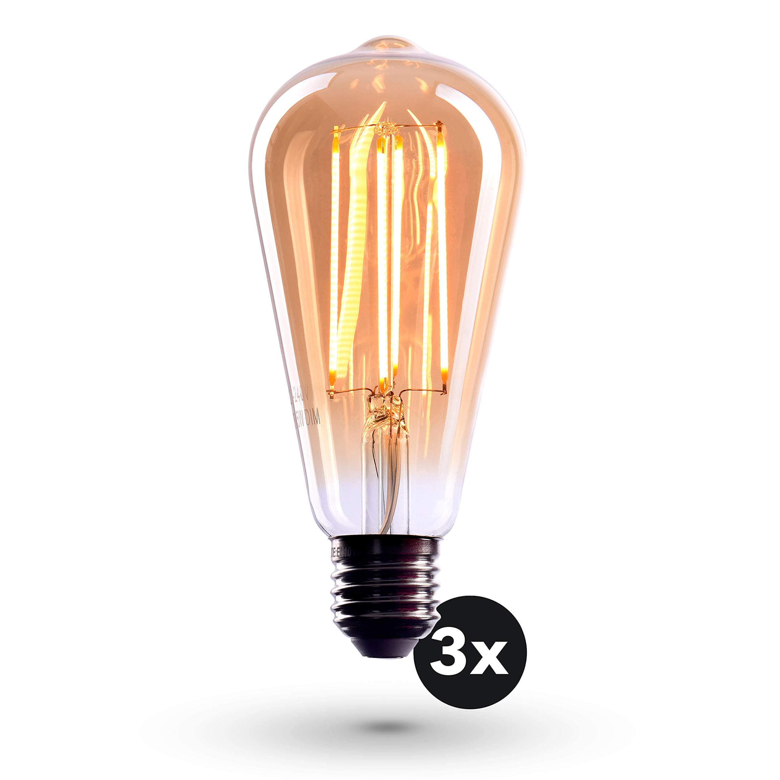 CROWN LED3X Edison Light Bulb E27 Socket | Dimmable, 4 W, 2000 K Warm White, 230 V, EL10 | Antique Filament Lighting in Retro Vintage Industrial Look | EU Energy Class: G