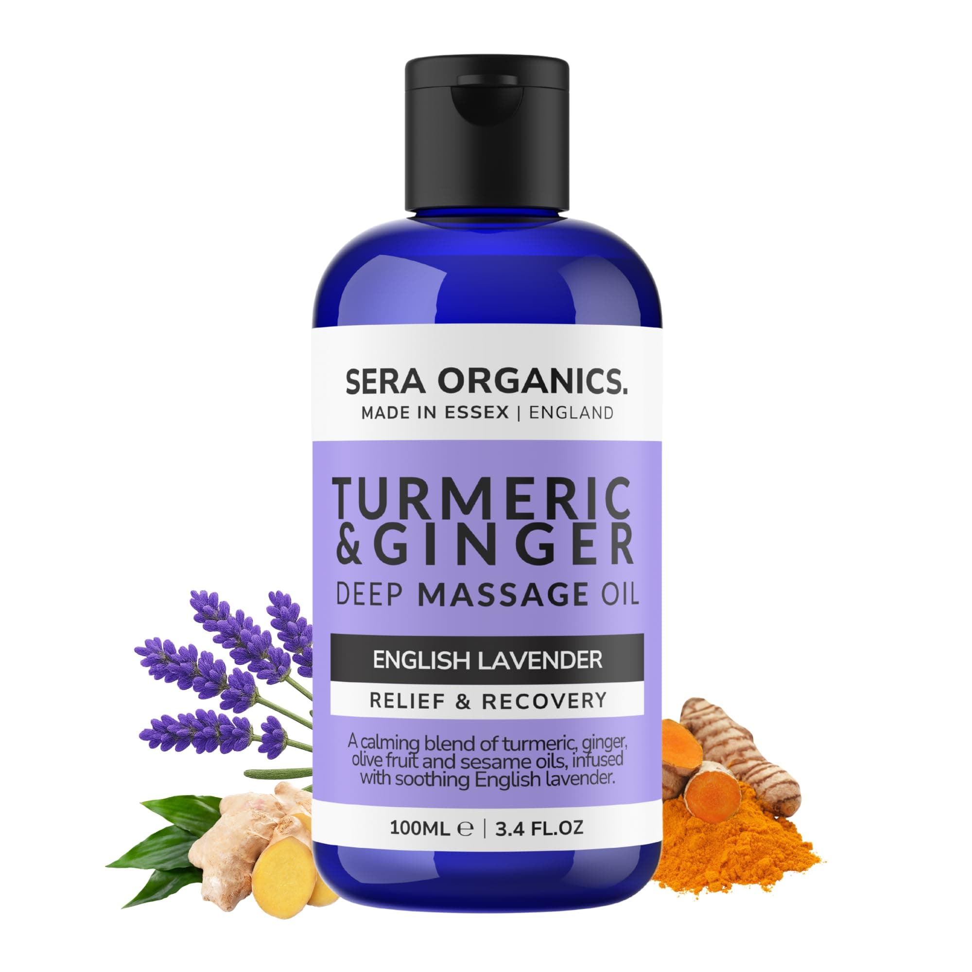 Turmeric Massage Oil for Arthritis Relief & Muscle Pain – 100% Natural, Anti-Inflammatory, Lymphatic Drainage, Joint & Nerve Soothing, Sleep Support – 100ml by Sera Organics