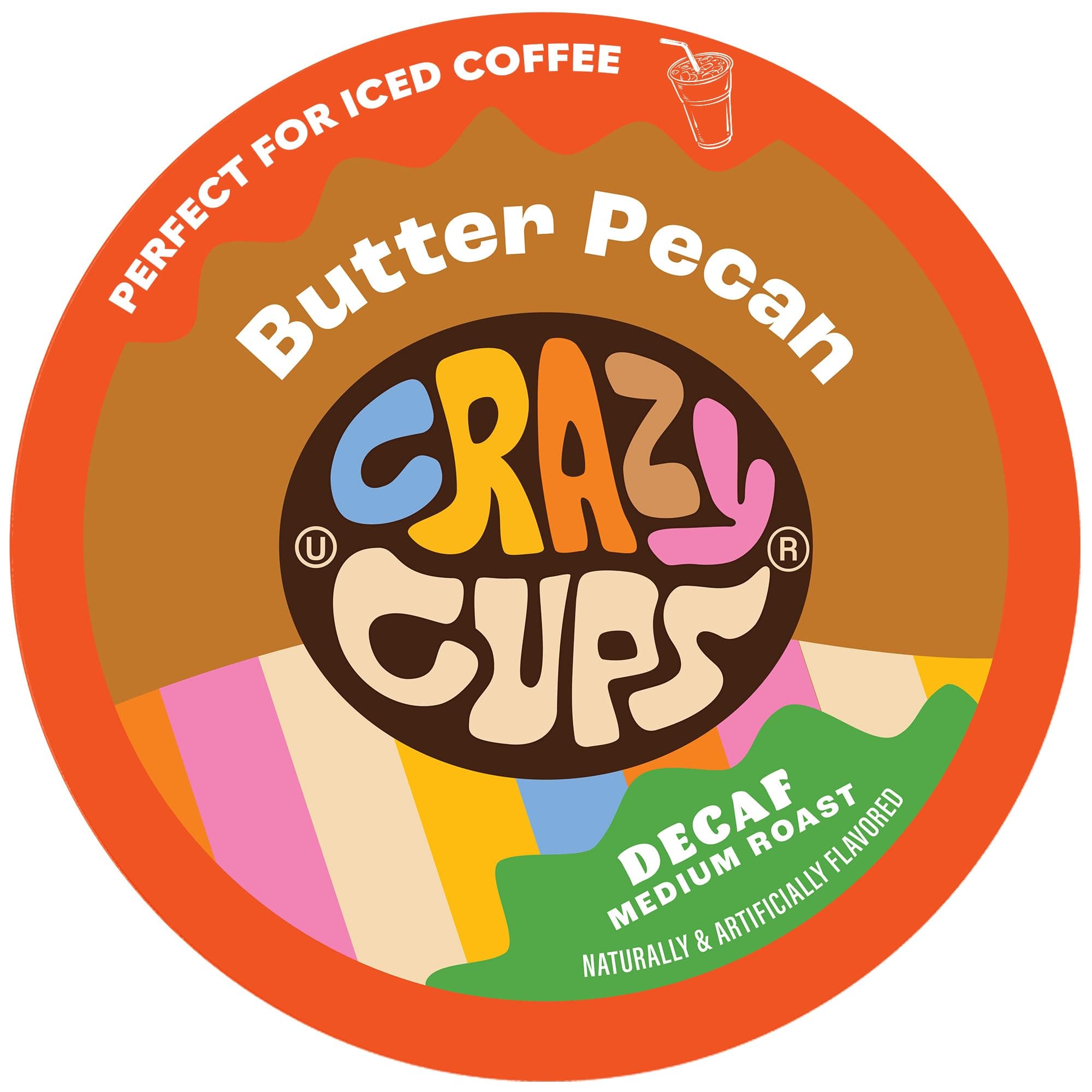Crazy Cups Flavored Decaf Coffee Pods, Decaf Butter Pecan Coffee, Decaf K Cups for Keurig K Cups Machines, Hot or Iced Coffee, Single Serve Decaffeinated Coffee in Recyclable Pods, 22 Count