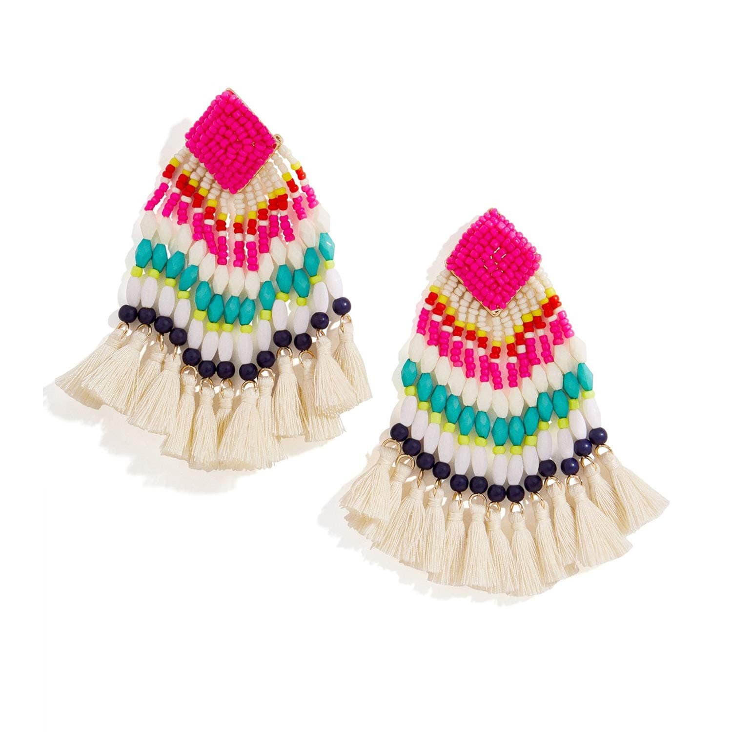Young & Forever Gift Boho Carnival Sea Island Long Tassel Earrings Handmade Beaded Bohemian Women Statement Beads Dangle Earrings Ethnic Jewelry Fringe Earrings
