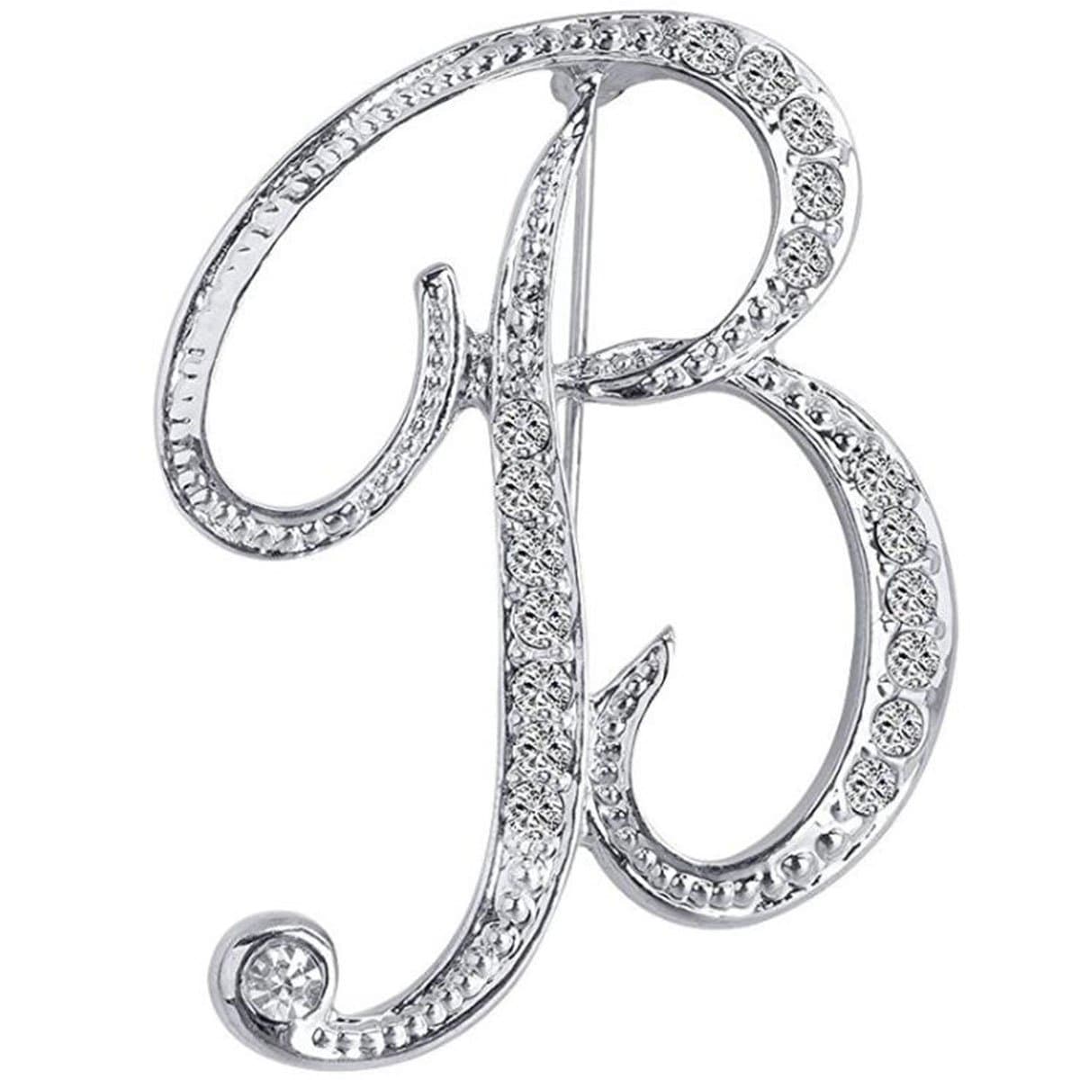 Initial Letters Brooch Pins For Women, Letter Pins For Stockings, Silver Plated Metal Rhinestone Clear AAA+ Crystal Lapel Pin Brooches(1Pcs)