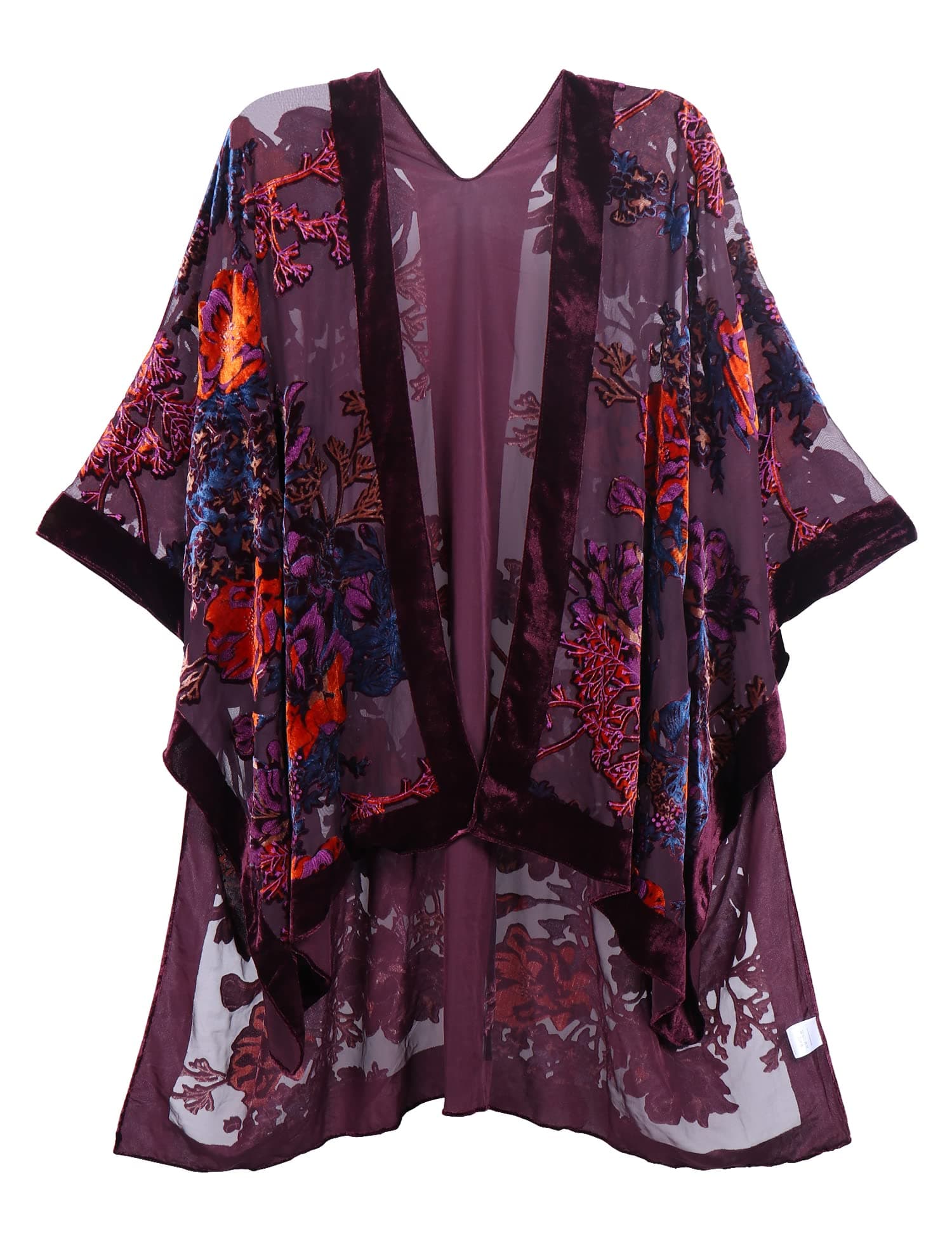 Women's Burnout Velvet Kimono Long Cardigan Cover Up Casual Outfit