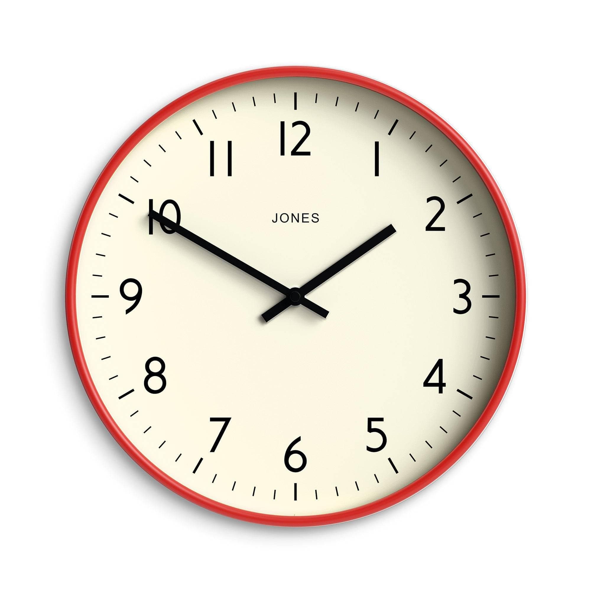 Jones Clocks® Studio Orologio da Parete Rotondo - Orologio Rotondo - Orologio Moderno - Orologio da Cucina - Orologio da Soggiorno - Orologio da Ufficio - Orologio da Muro - 30cm (Rosso)