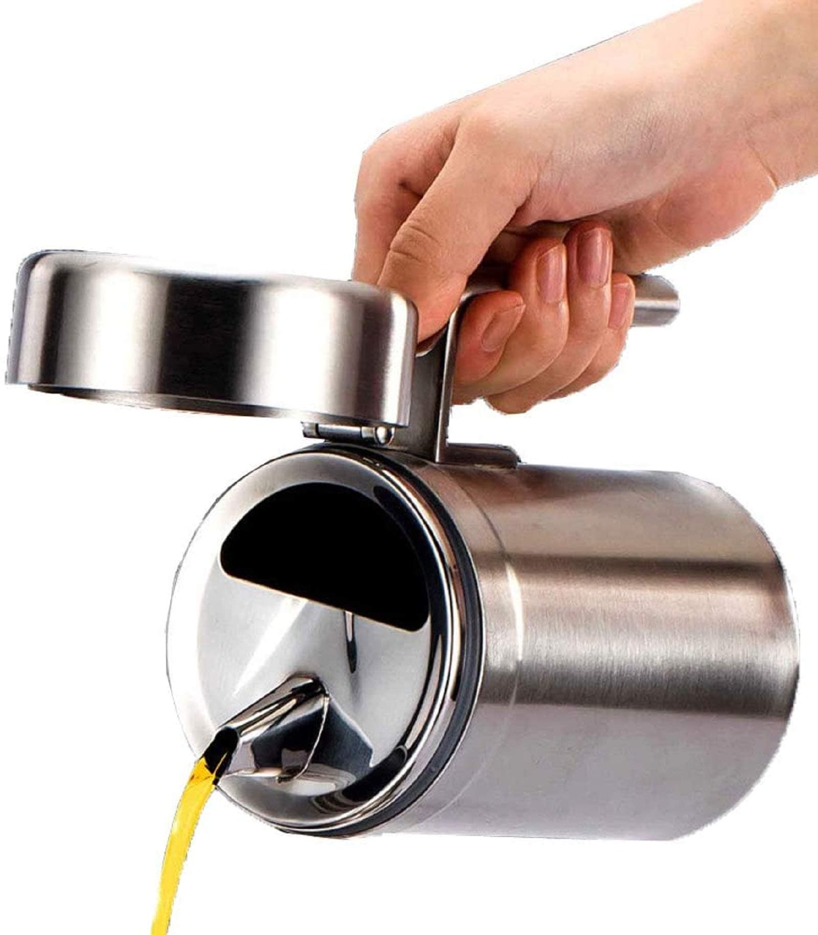Olive Oil Can Stainless Steel Oil Dispenser Pot Leak Proof Edible Oil Salad Dressing Storage with Lid for Kitchen Cooking Restaurant BBQ (550ml / 18.79oz)