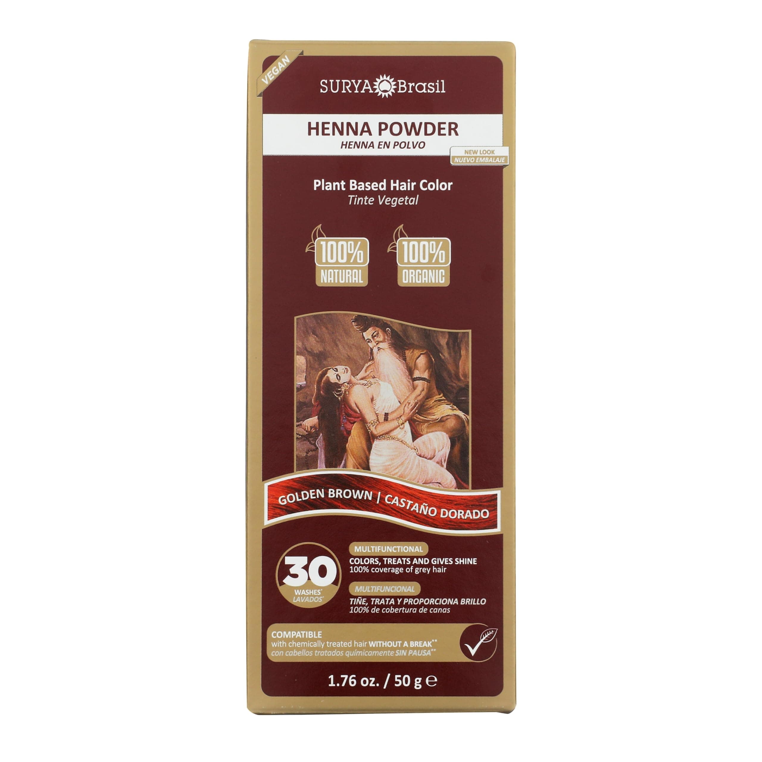 Henna Powder for Hair Color and Treatment, Semi Permanent Henna Hair Color for Gray Hair Coverage, Easy to Apply Natural Hair Dye, Golden Brown, 1.76 oz. / 50 g