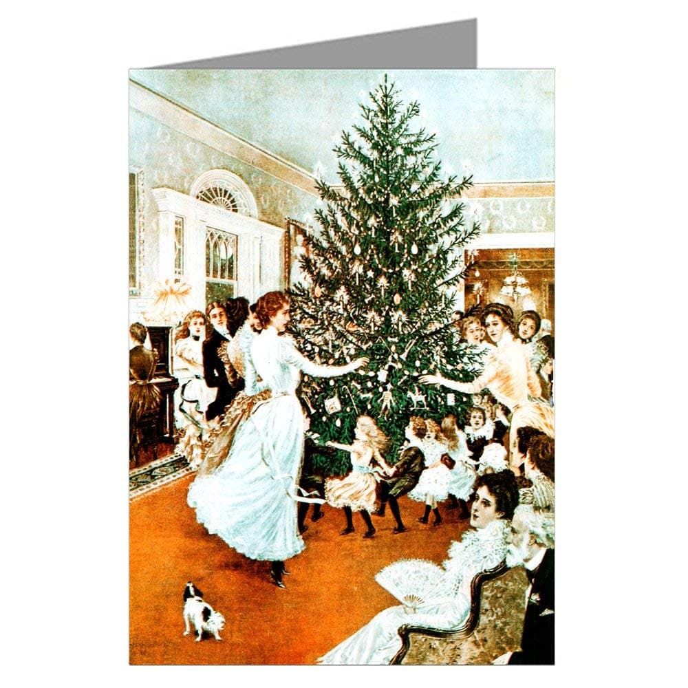 Victorian Christmas Tree Trimming Holiday Party Vintage Note Cards Boxed Set
