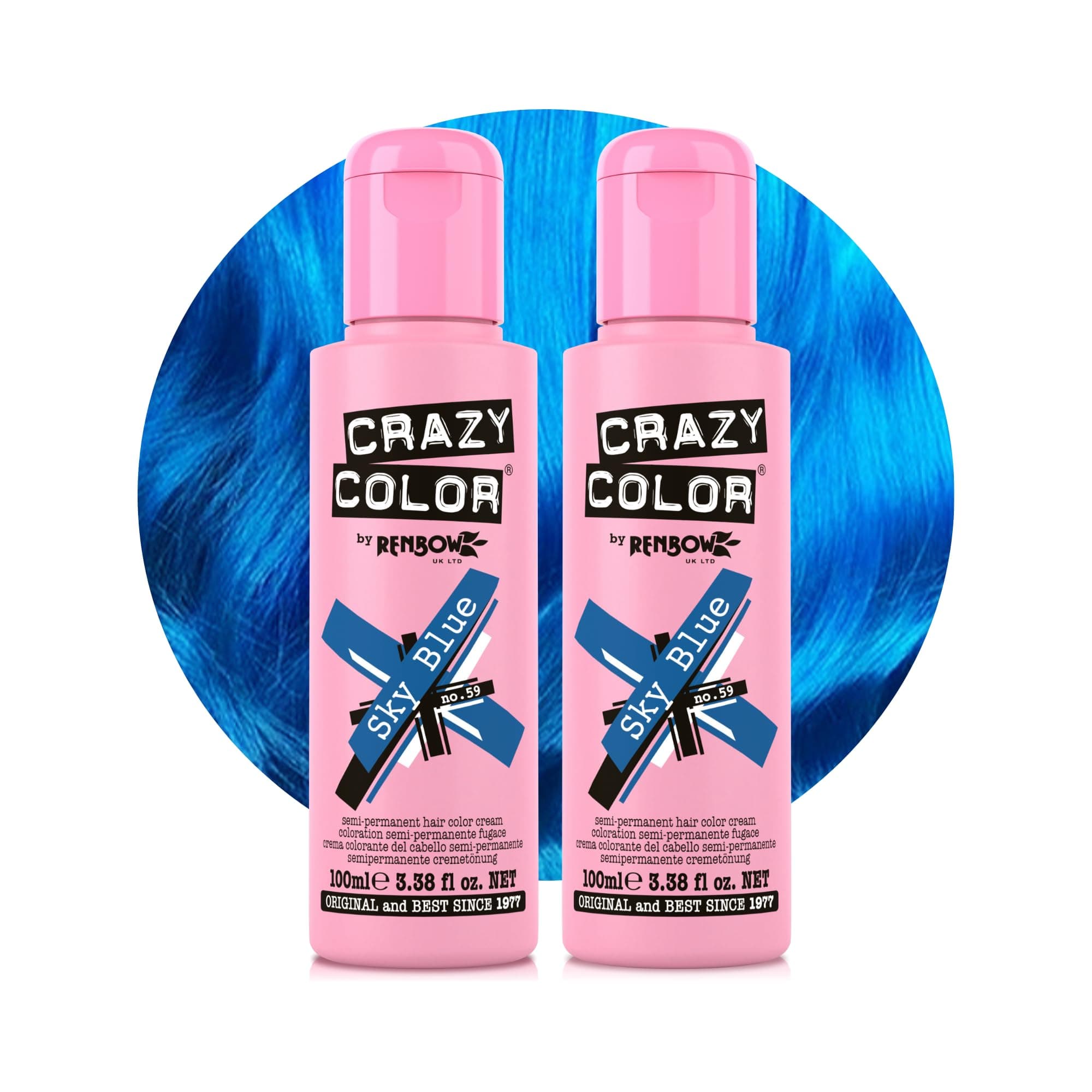 Crazy Color Vibrant Sky Blue Semi-Permanent Duo Hair Dye. Highly Pigmented Cobalt Blue Conditioning & Oil Nourishing Vegan Formula | No Bleach or Ammonia | 200ml