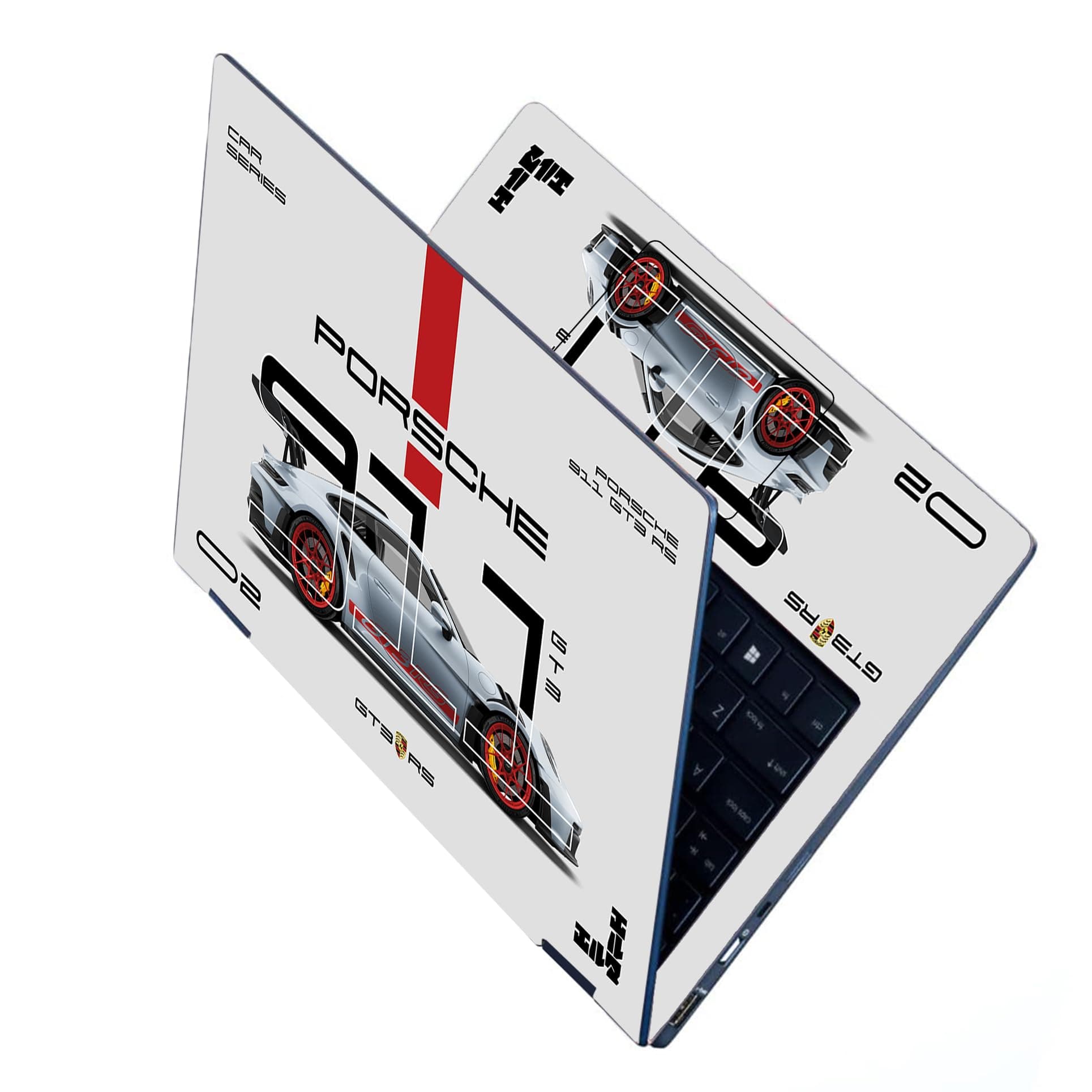 Full Body Laptop Skins Sticker Laminated HD Quality Vinyl fits Upto 15.6 inches Compatible with Dell, Lenovo, Acer, HP, Asus -Porsche 911 GT3 RS Silver-Self-Adhesive