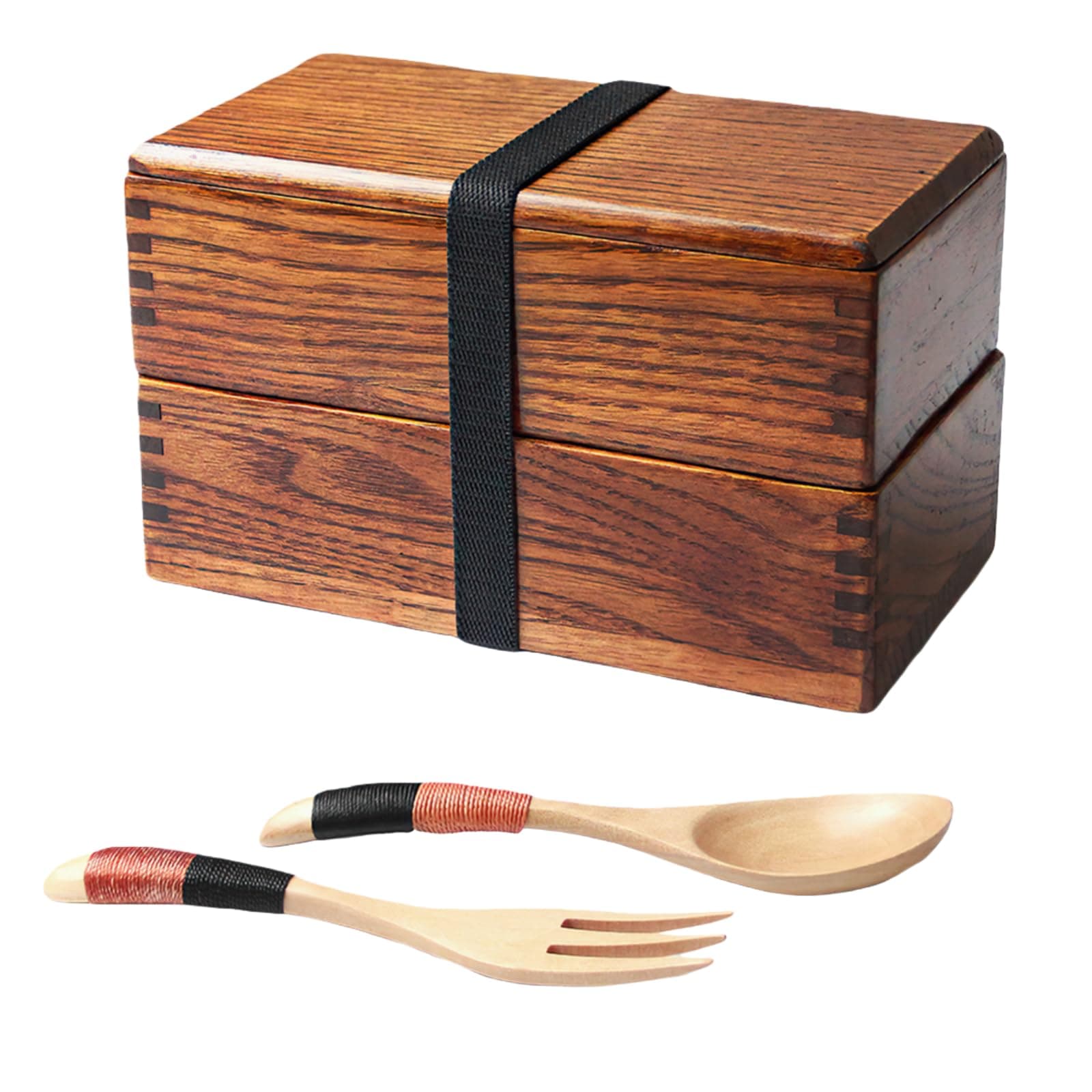 AOOSY Wood Bento Box, Lunch boxes, Japanese Traditional Natural Square Wooden Lunch Containers Women's Men's Adult Wood Bento Box with Spoon Fork kit