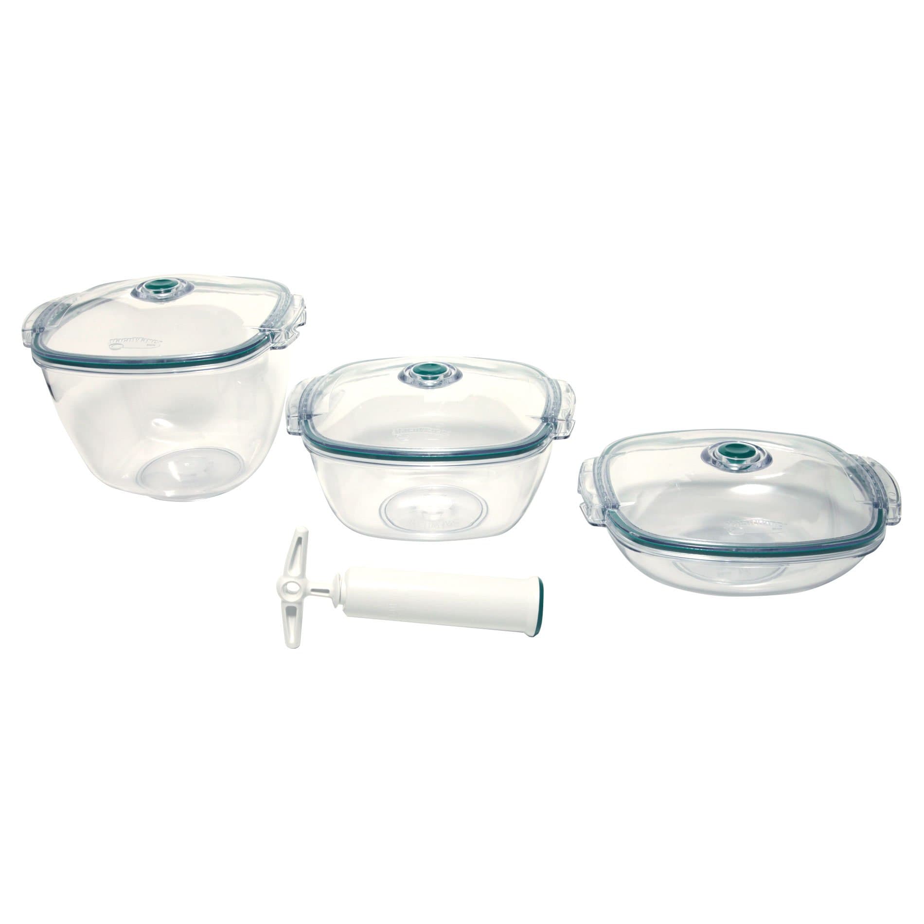 Vacuware DeliKeeper - 3-Piece High Strength Food Storage Containers (80 oz, 48 oz, 28 oz) with Manual FreshPump Vacuum Sealer - Quality Made in the USA