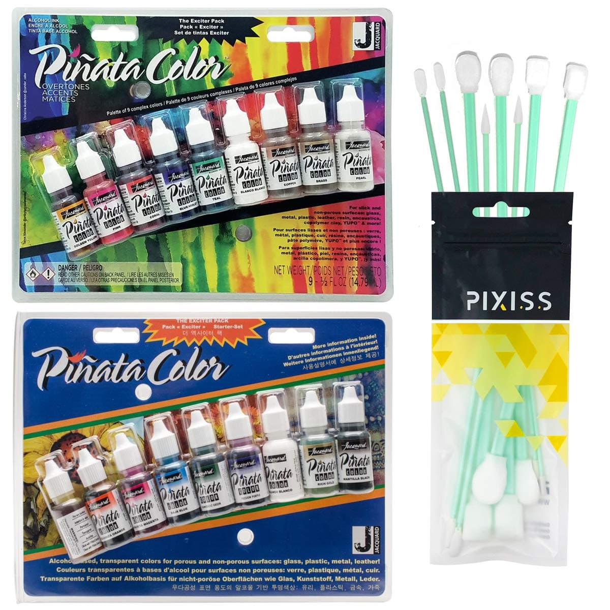 Jacquard Pinata 2-Pack Bundle - Jacquard Pinata Overtones Exciter Pack & Jacquard Pinata Color Exciter Pack, Pixiss Alcohol Ink Blending Tools